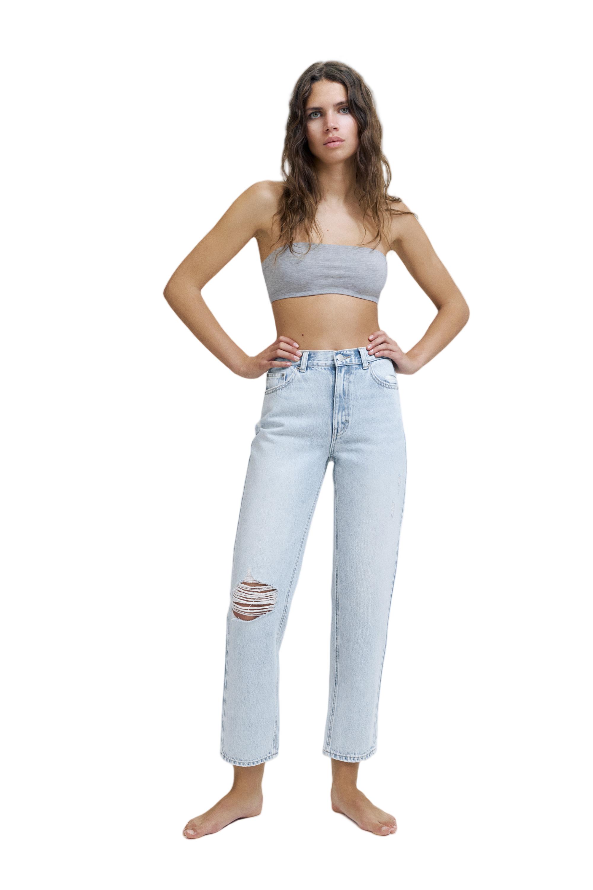 Ripped mom fit jeans — Sky blue