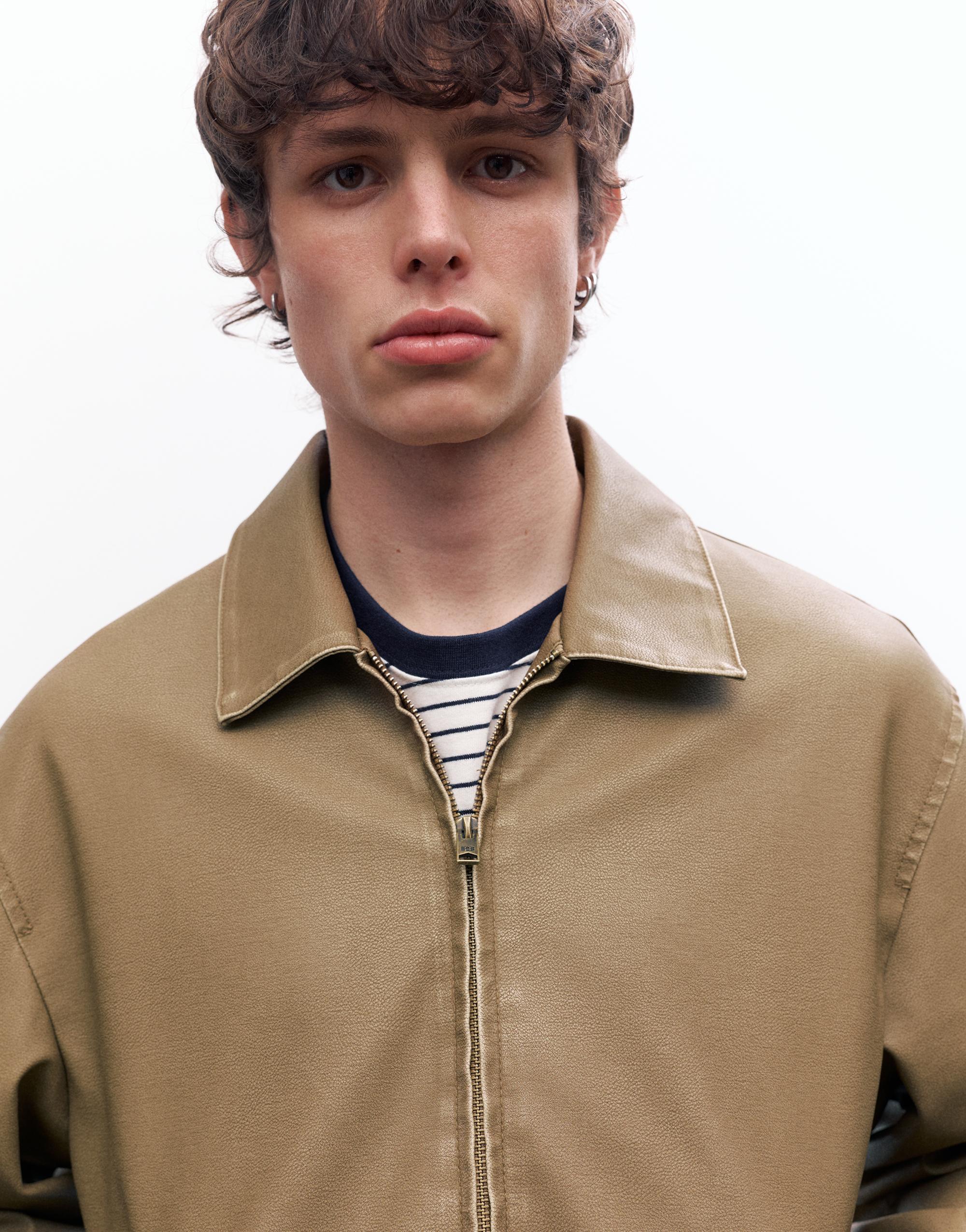 Yıkanmış suni deri ceket - Görsel 13