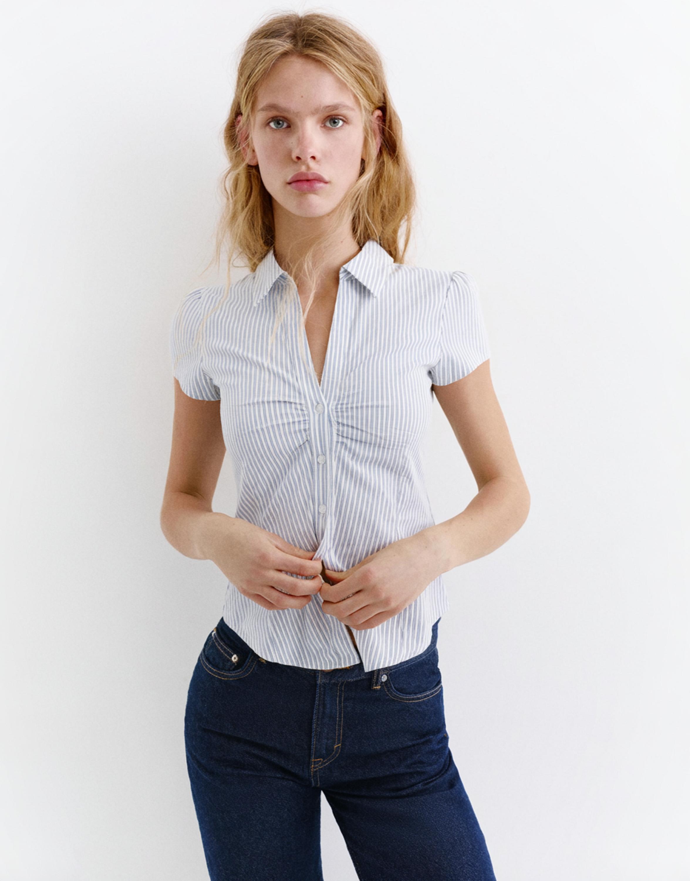 Slim fit short sleeve shirt — Blue/White