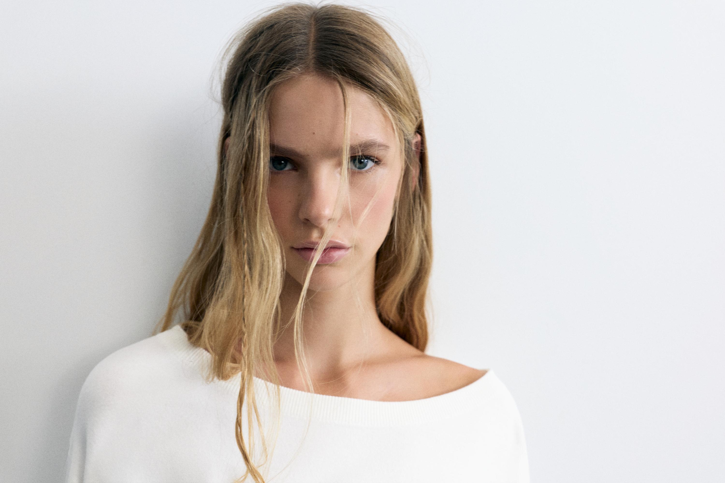 Asymmetric neck jumper — Ecru