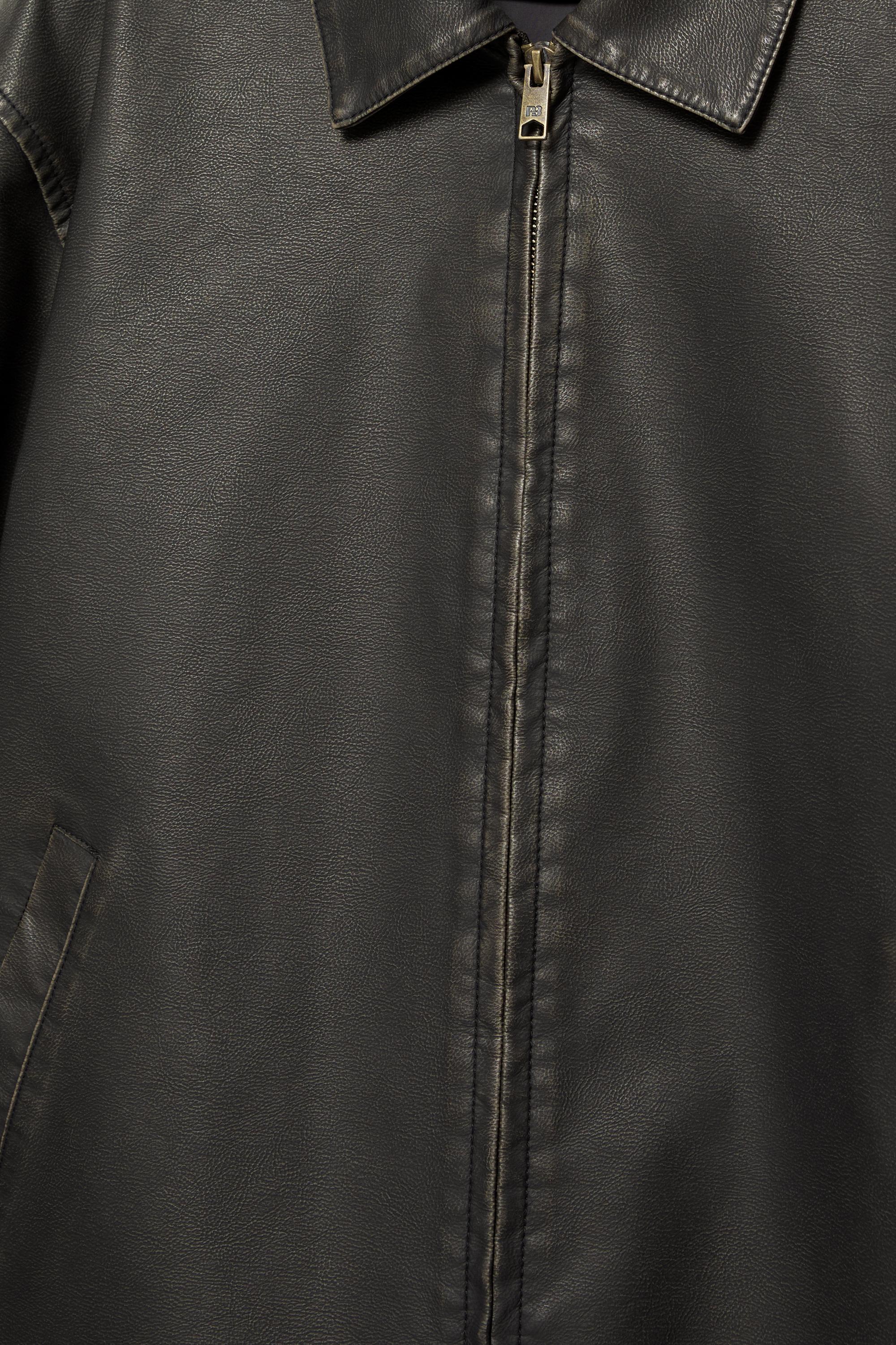 Washed faux leather jacket — Dark grey