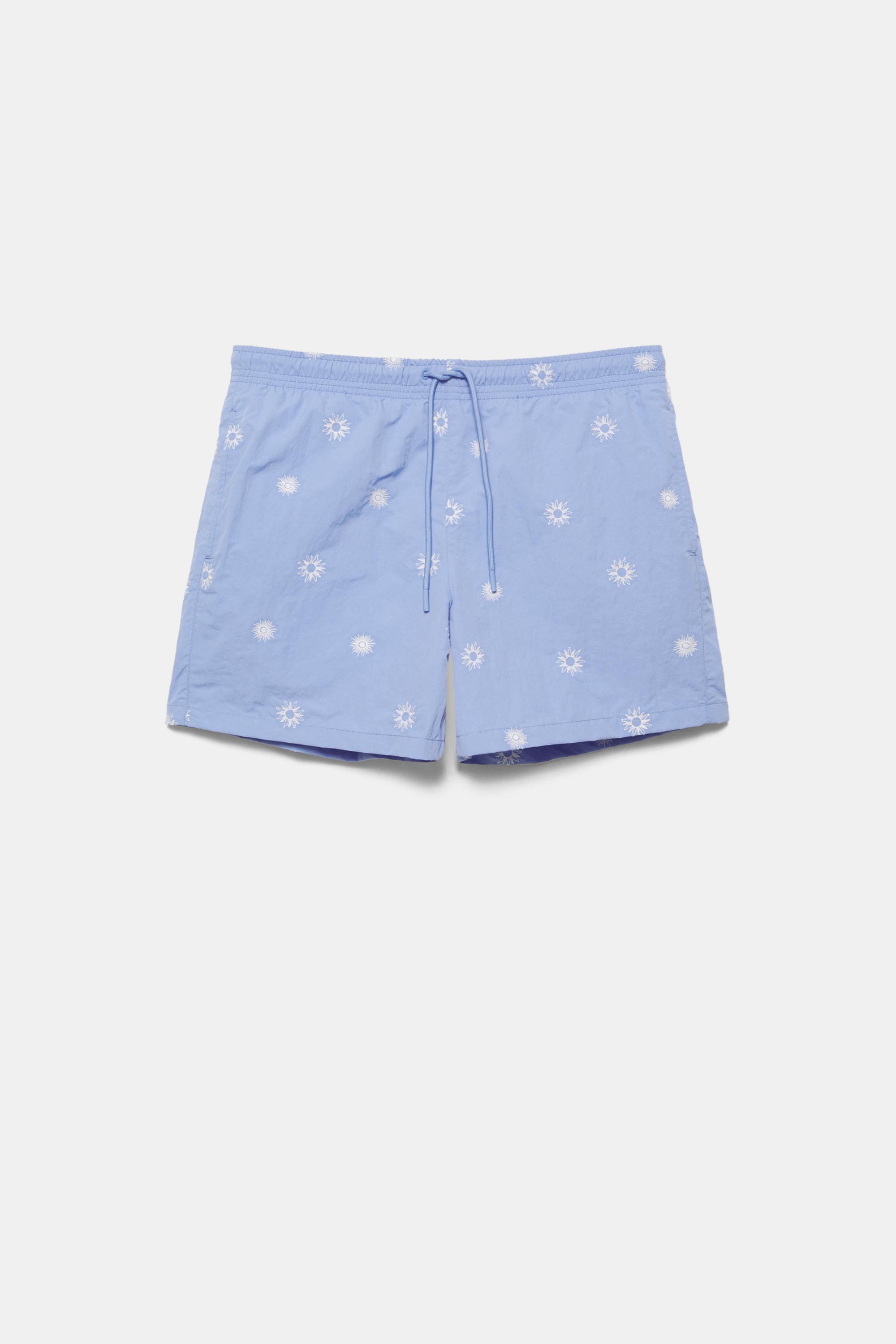 Embroidered board shorts — Pale indigo