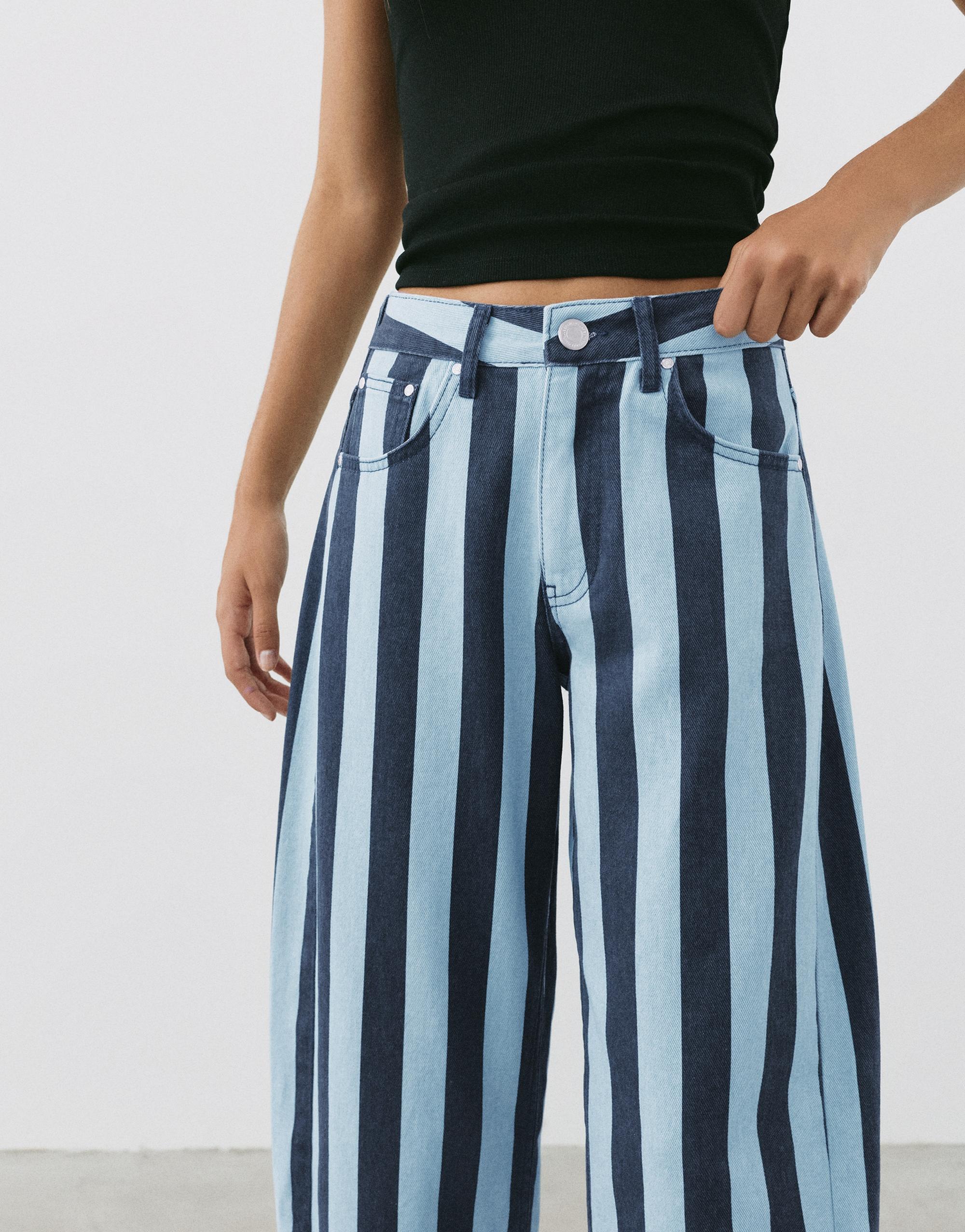 Striped barrel jeans — Turquoise