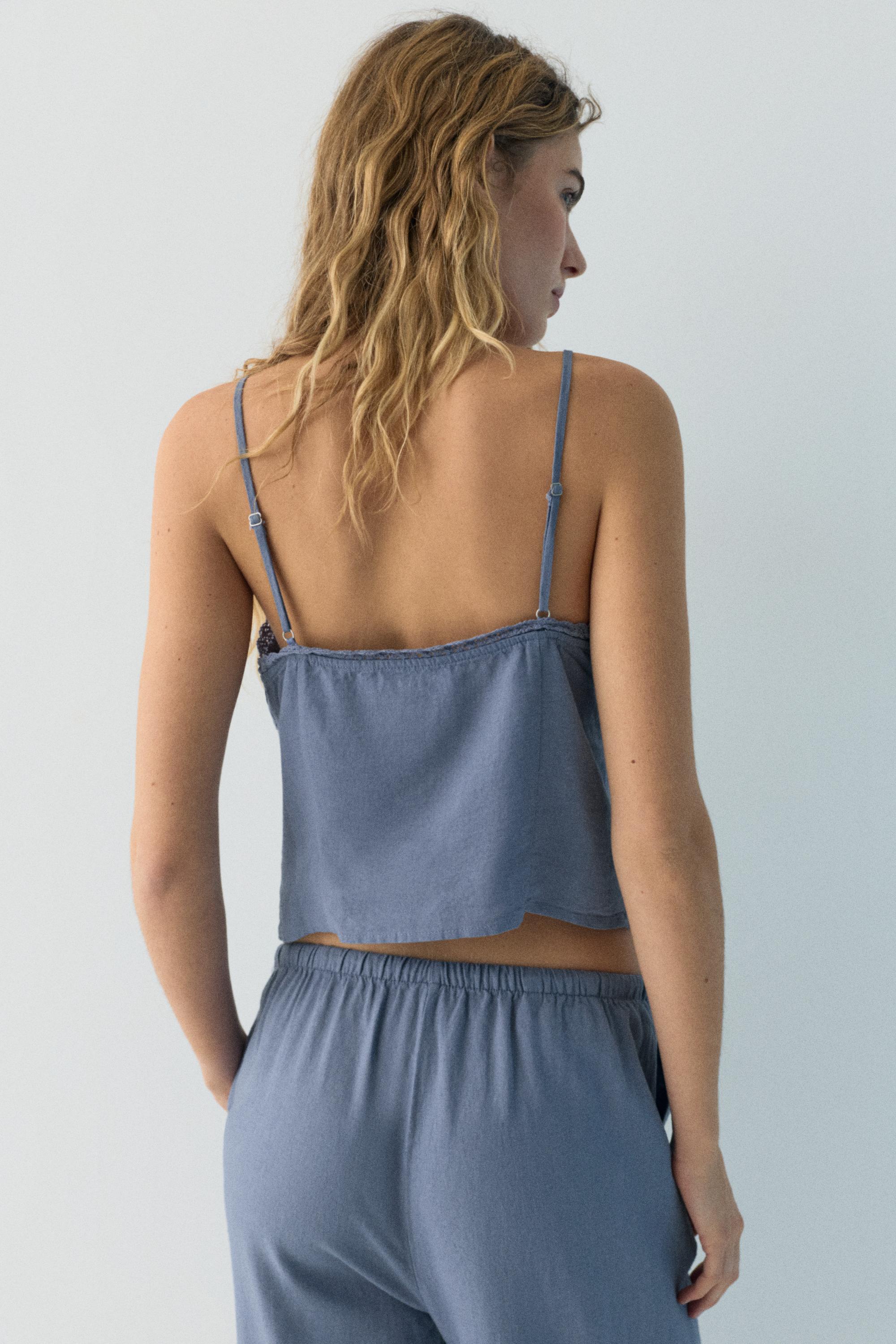 Linen blend camisole top — Blue