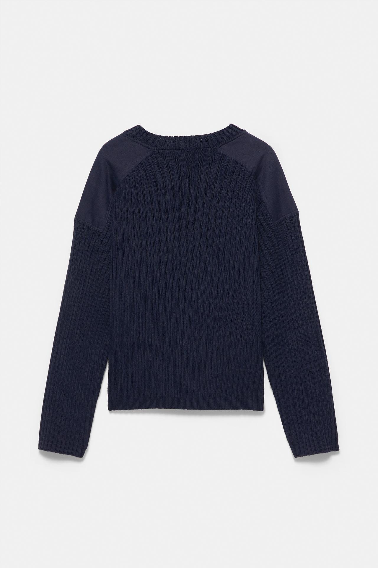 Mixed-fabric panel jumper — Navy