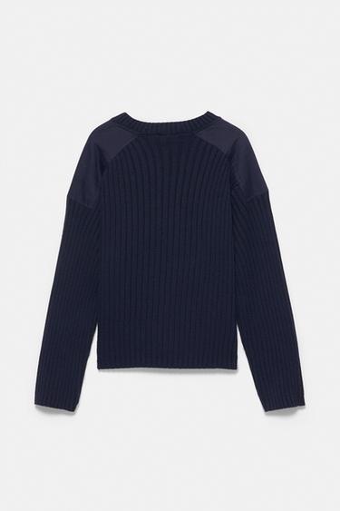 Mixed-fabric panel jumper — Navy 5