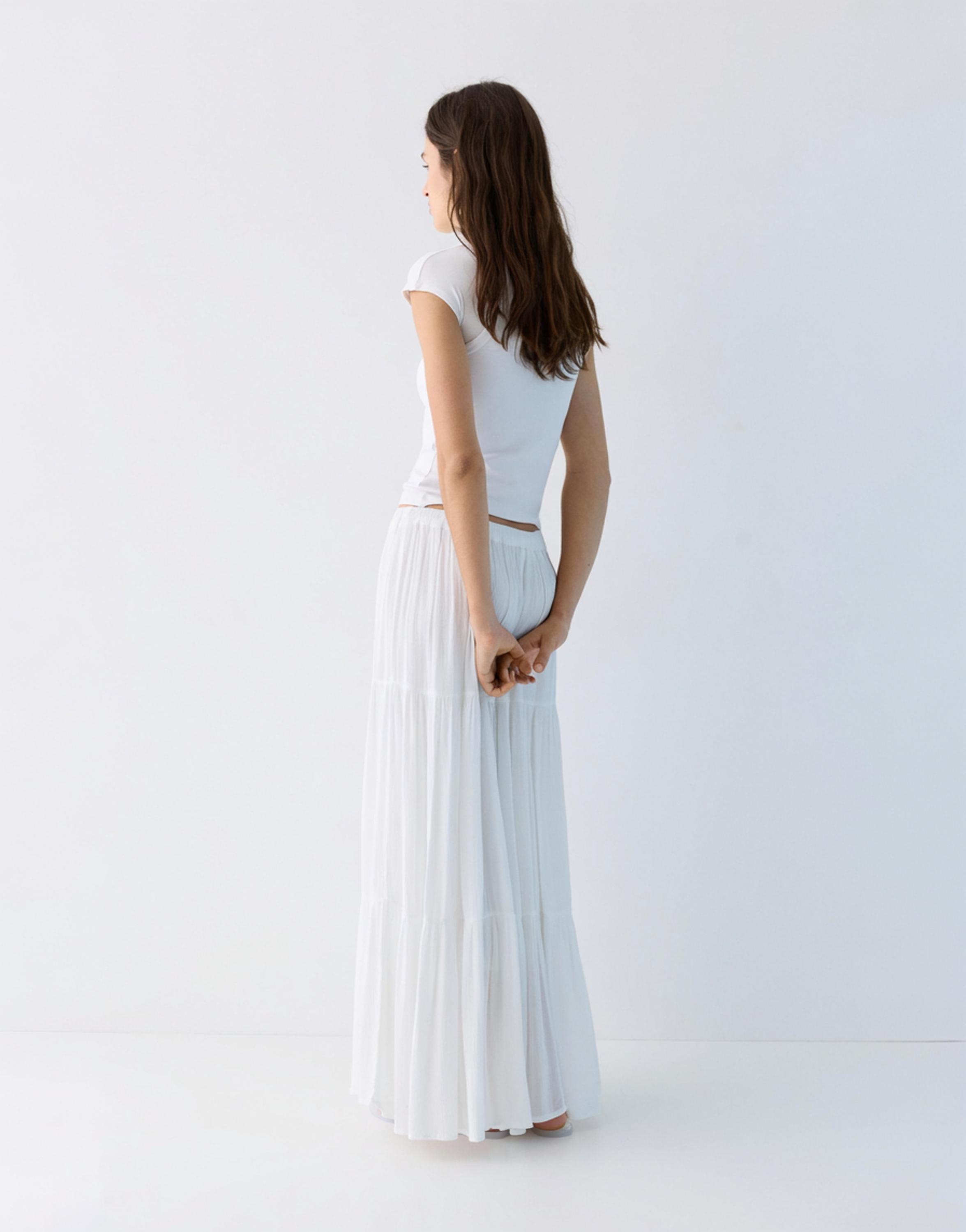 Flowy paneled midi skirt — White