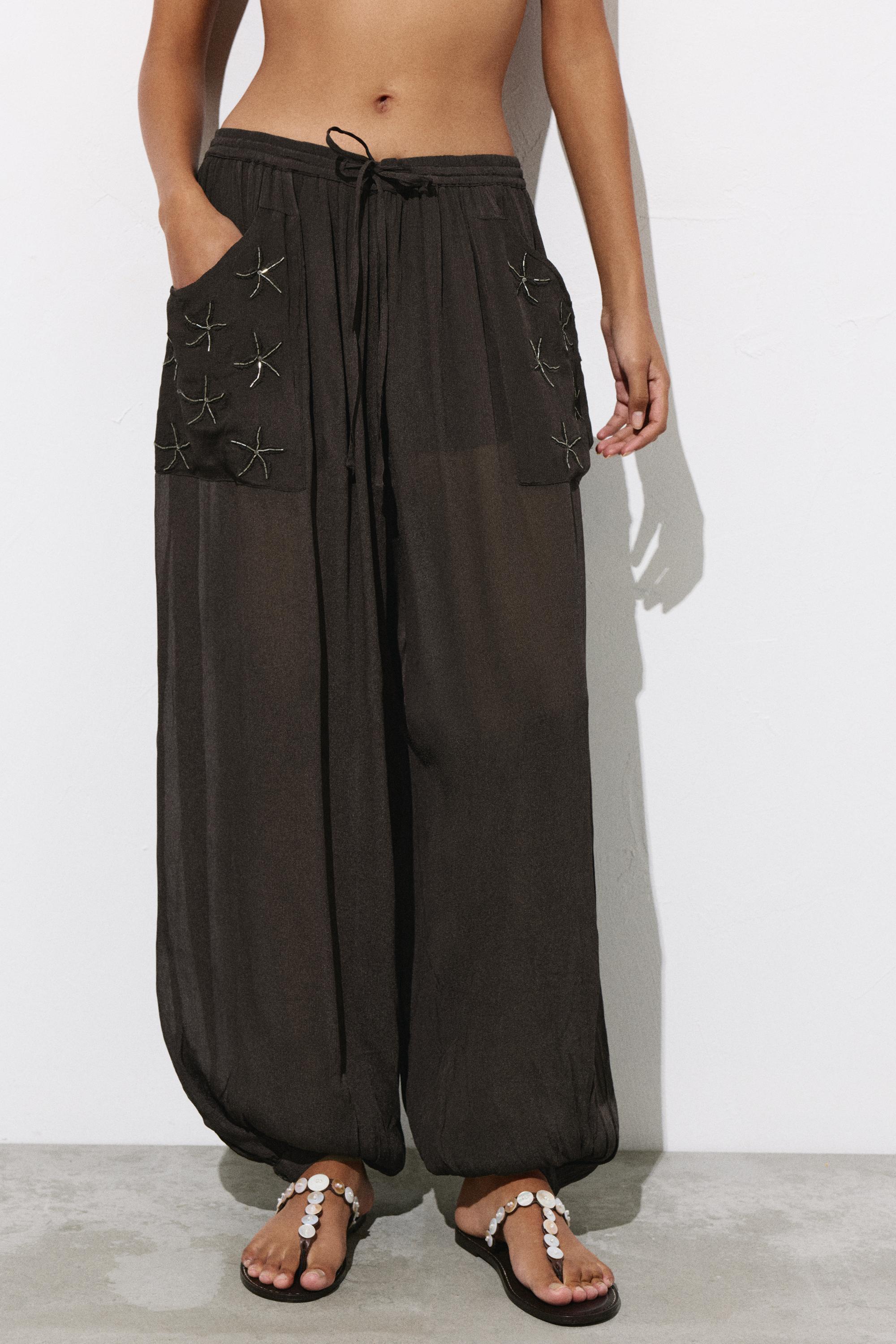 Beaded sarouel trousers — Brown