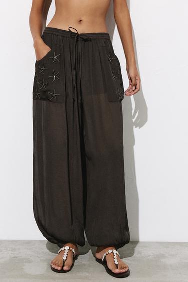 Beaded sarouel trousers — Brown 2
