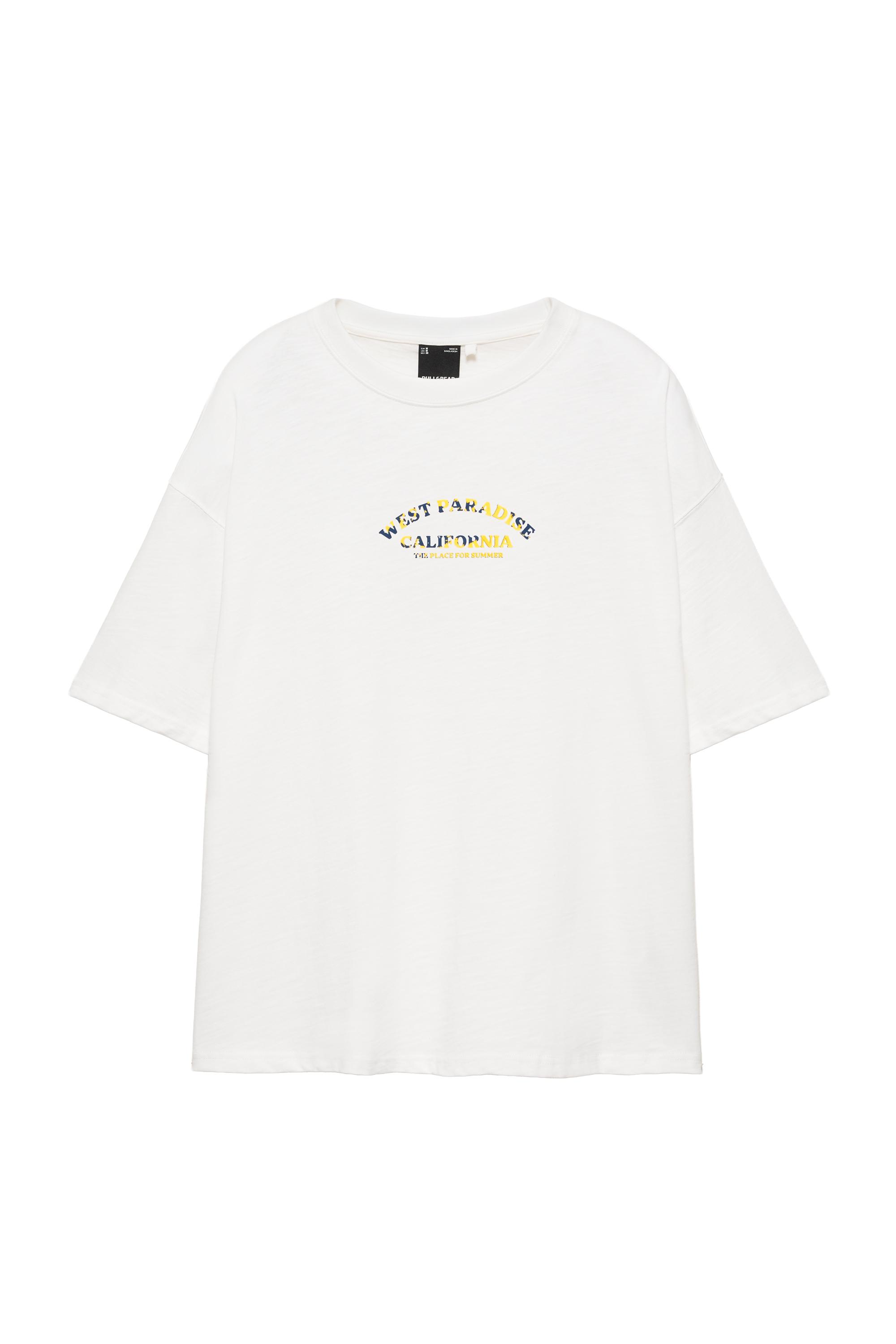 Pull&Bear West Paradise grafik baskılı tişört görsel 4