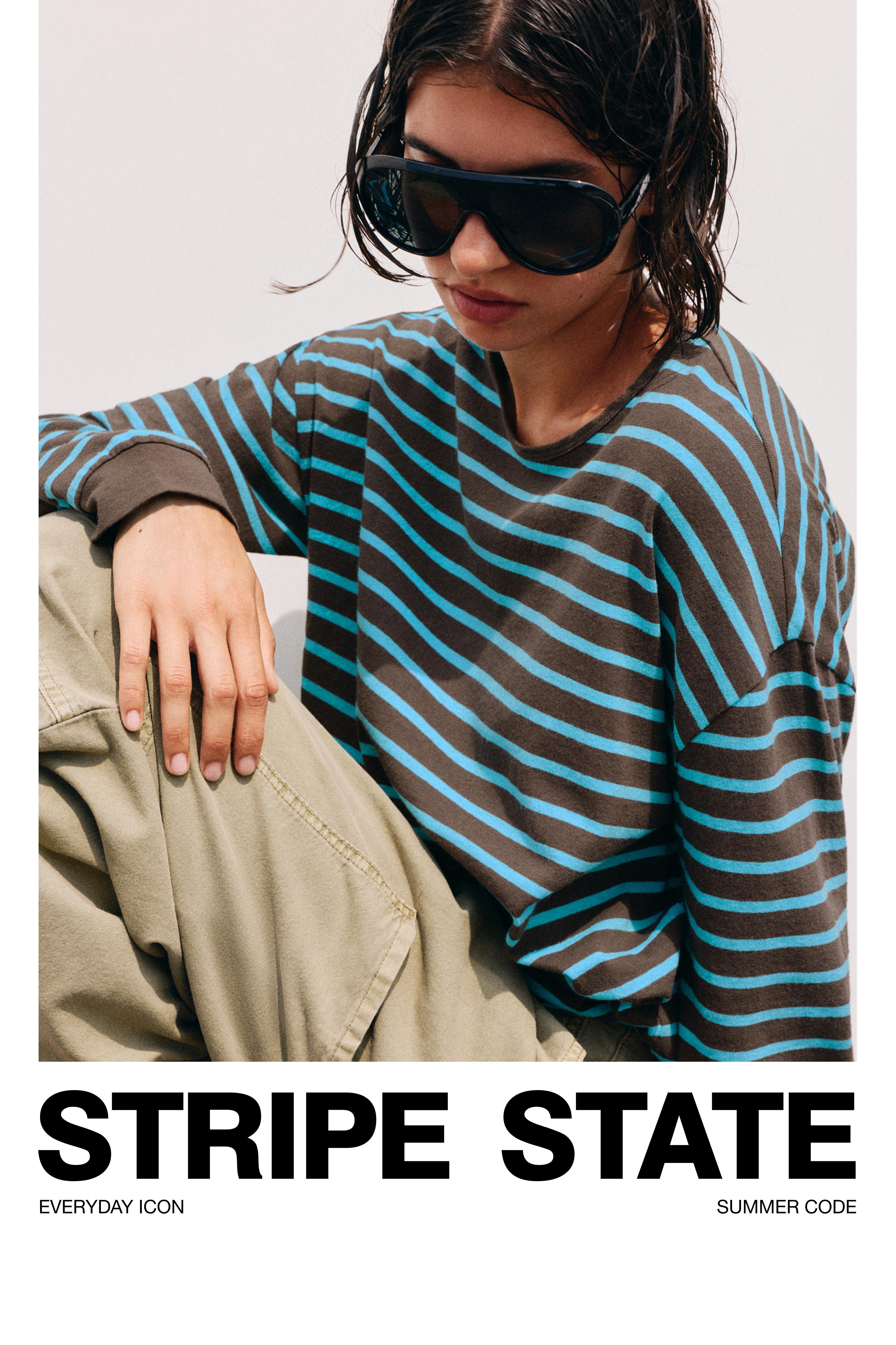 Oversize long sleeve striped T-shirt — Brown