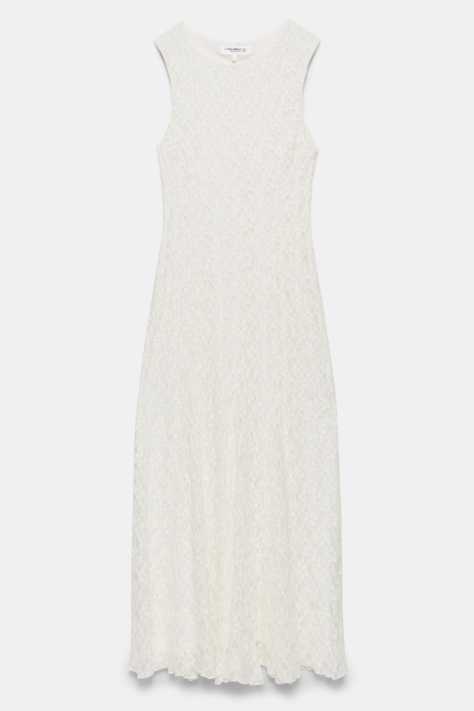 Fitted lace midi dress — Ecru