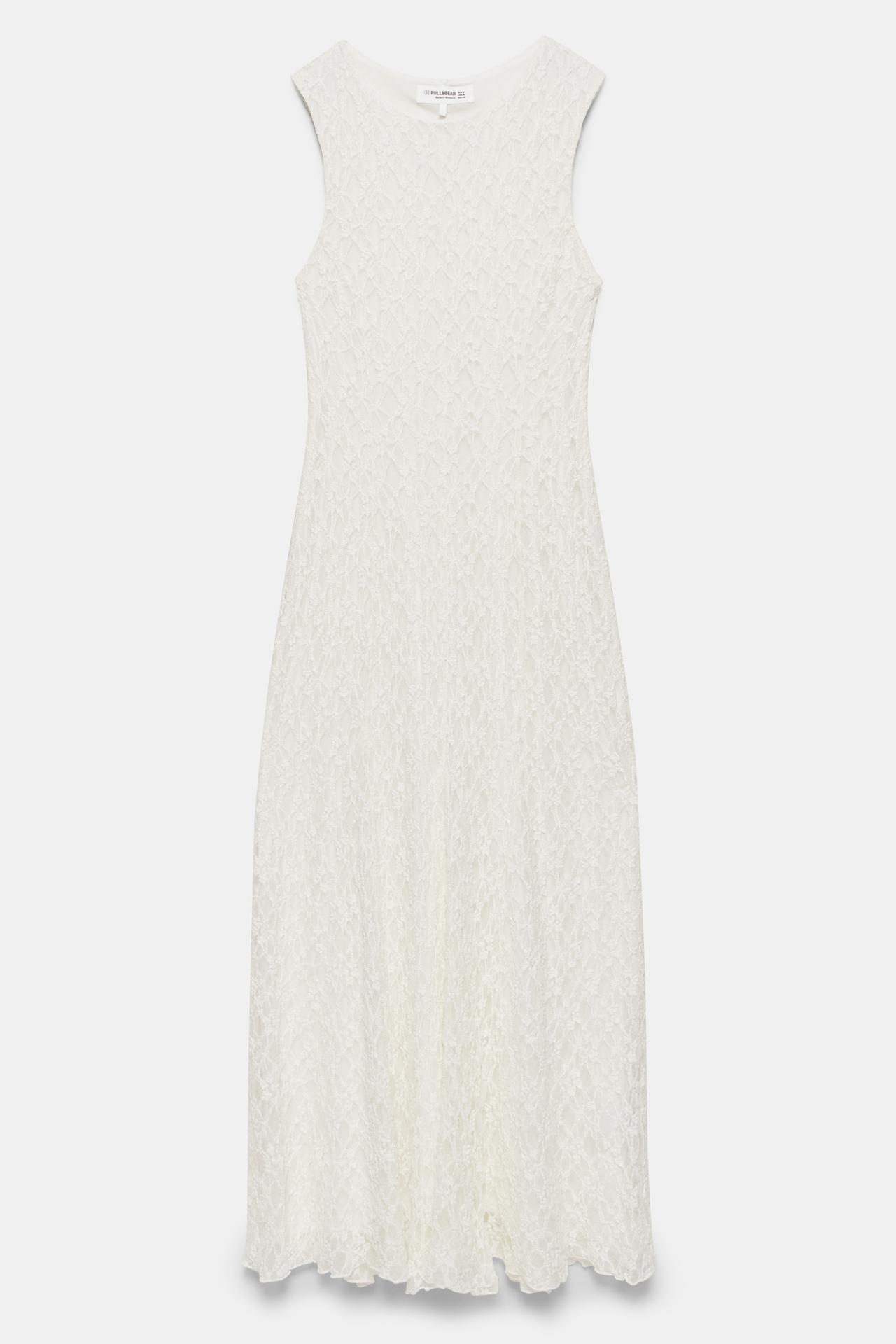 Fitted lace midi dress — Ecru
