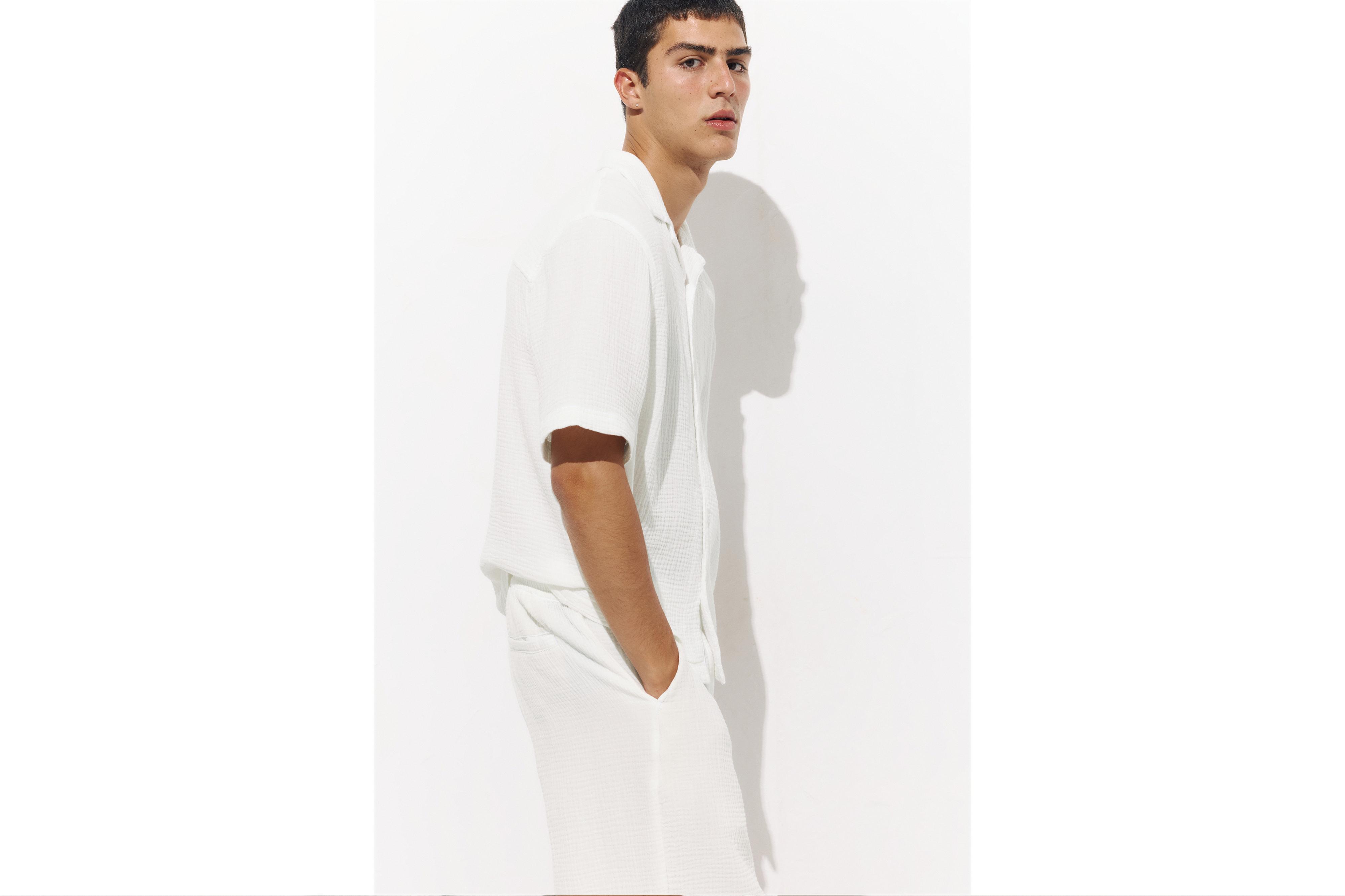 Short sleeve crepe shirt — White