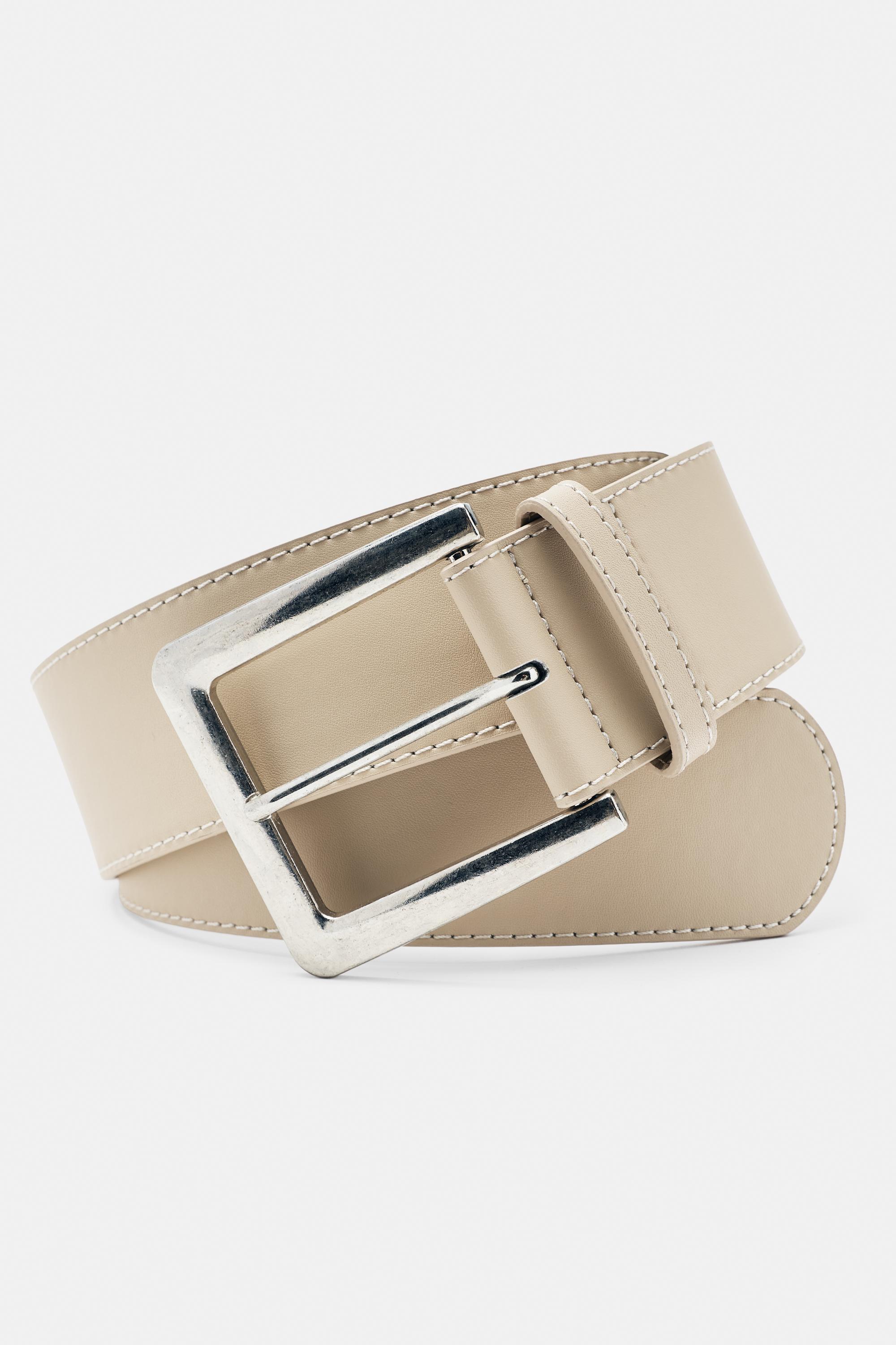 Leather effect belt — Cream