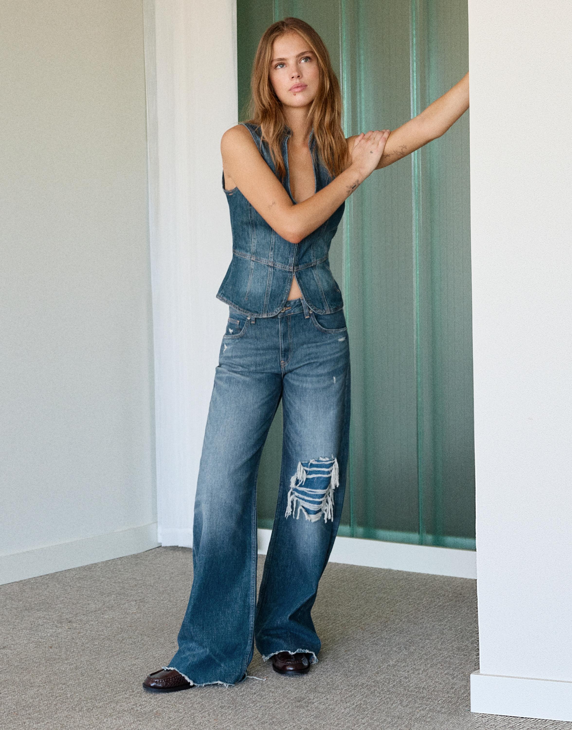 Pull&Bear Yırtık detaylı baggy jean görsel 6