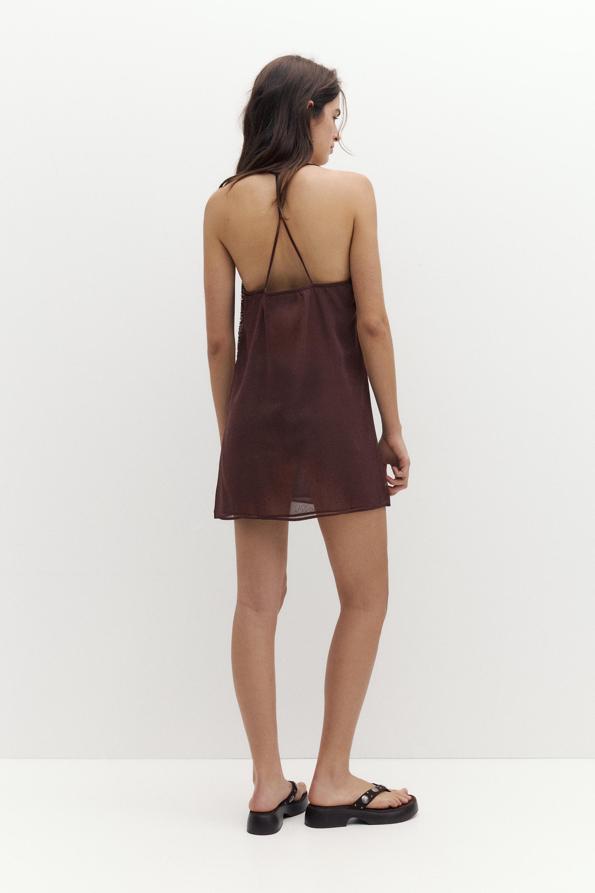 Sequin strappy dress — Wine