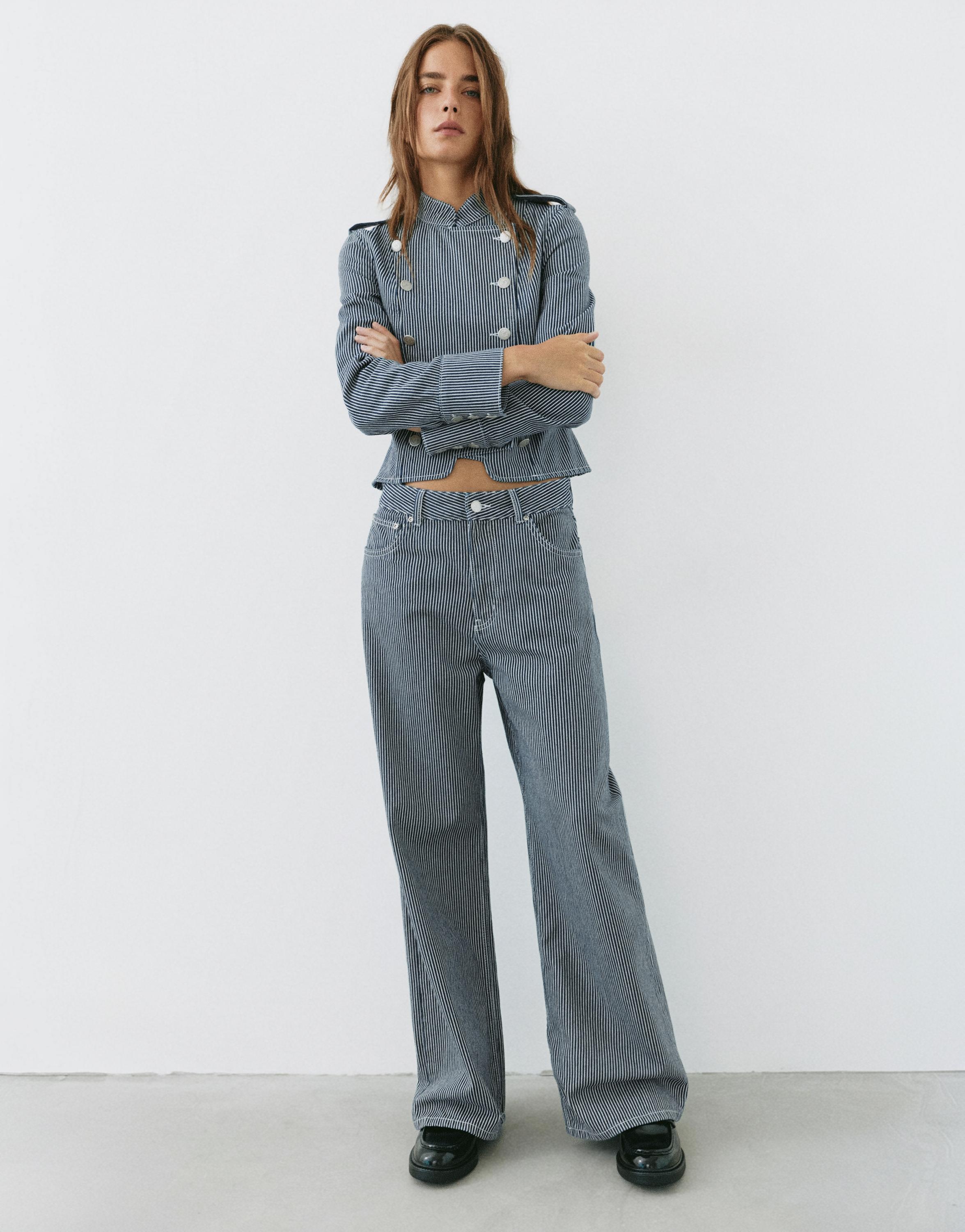 Low-rise striped baggy jeans — Dark blue