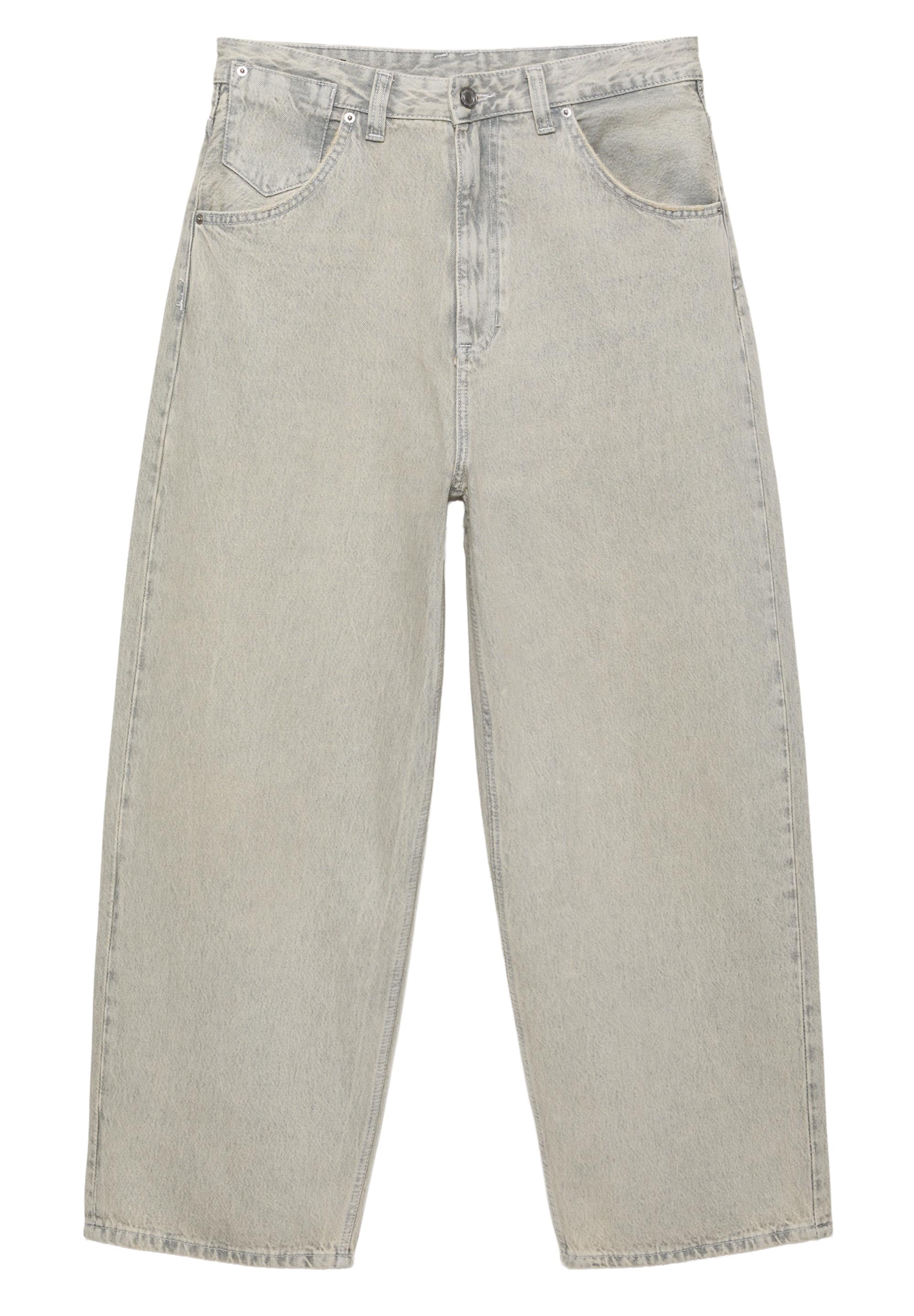 Embroidered super baggy jeans — Pale grey