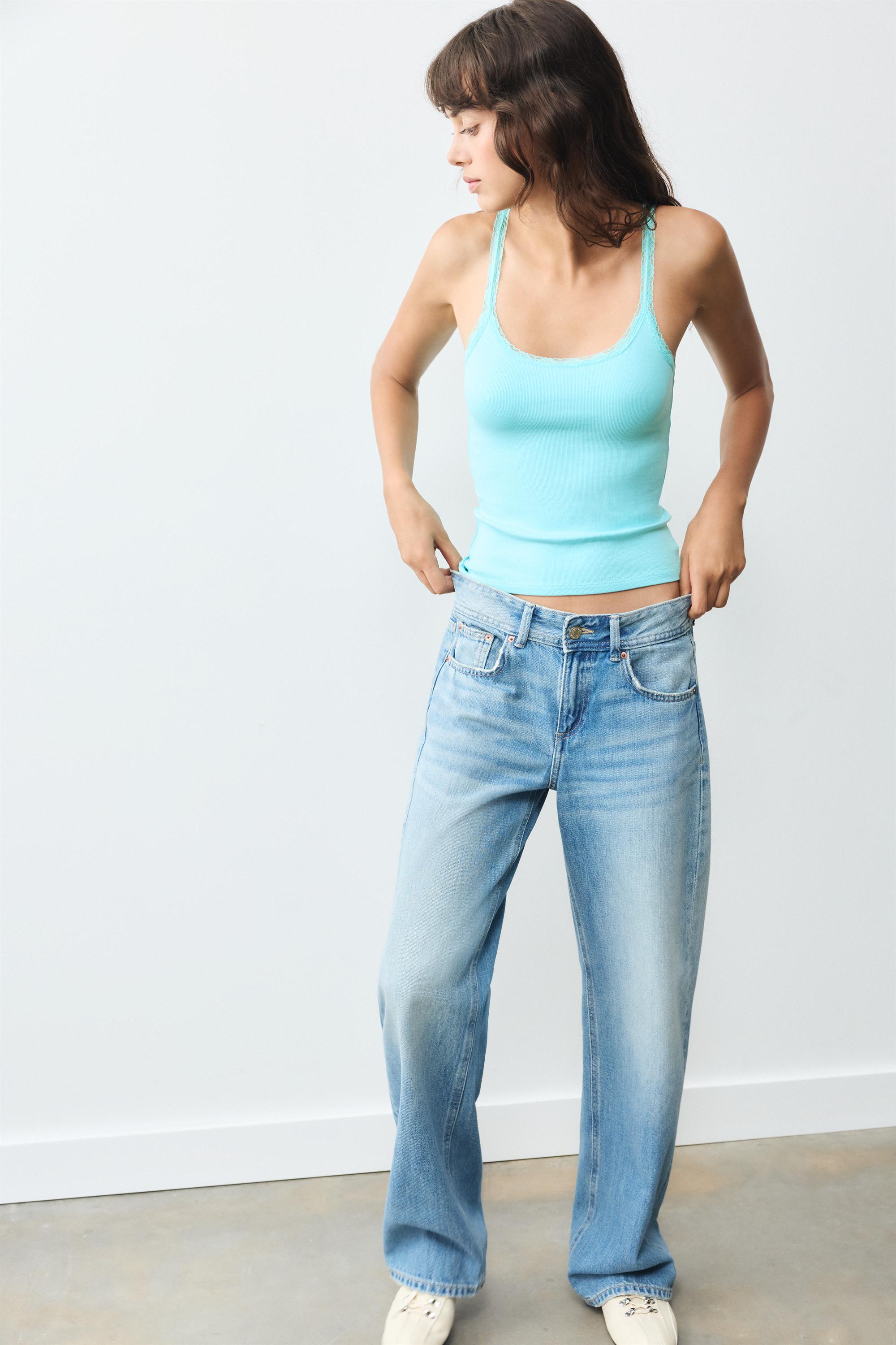 Lace-trim tank top — Turquoise