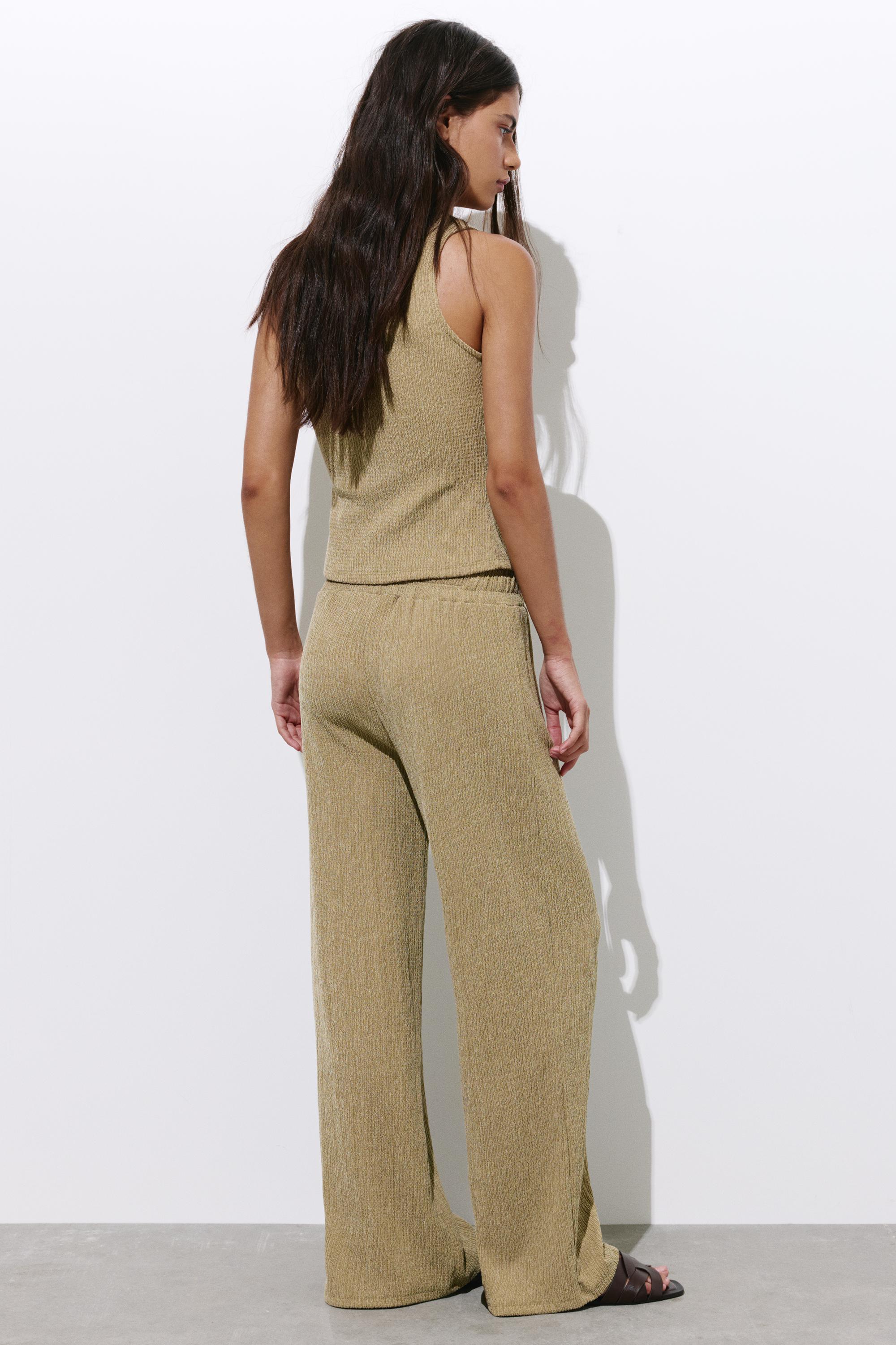 Wide-leg crepe trousers — Khaki