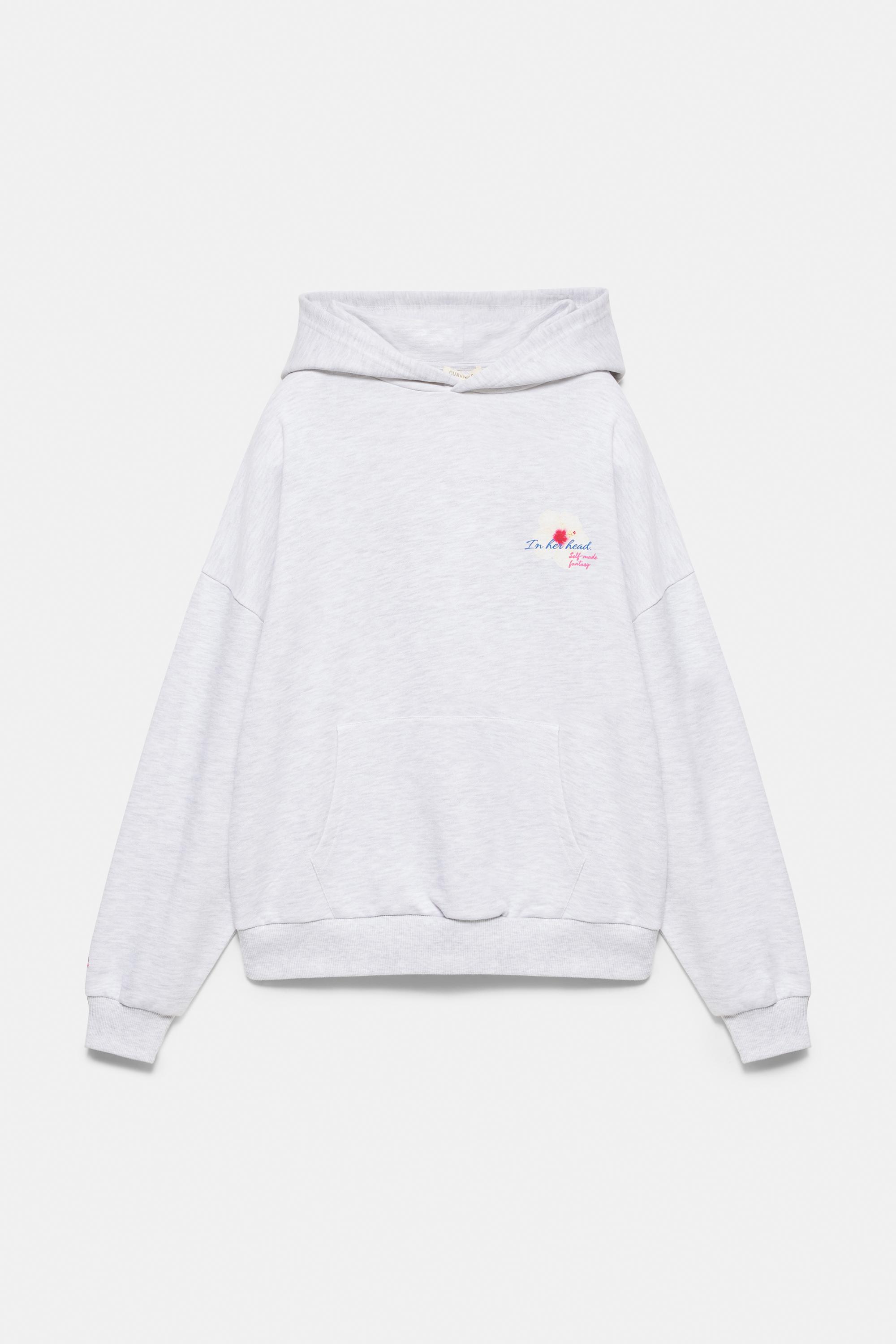 Flower graphic hoodie — Grey marl