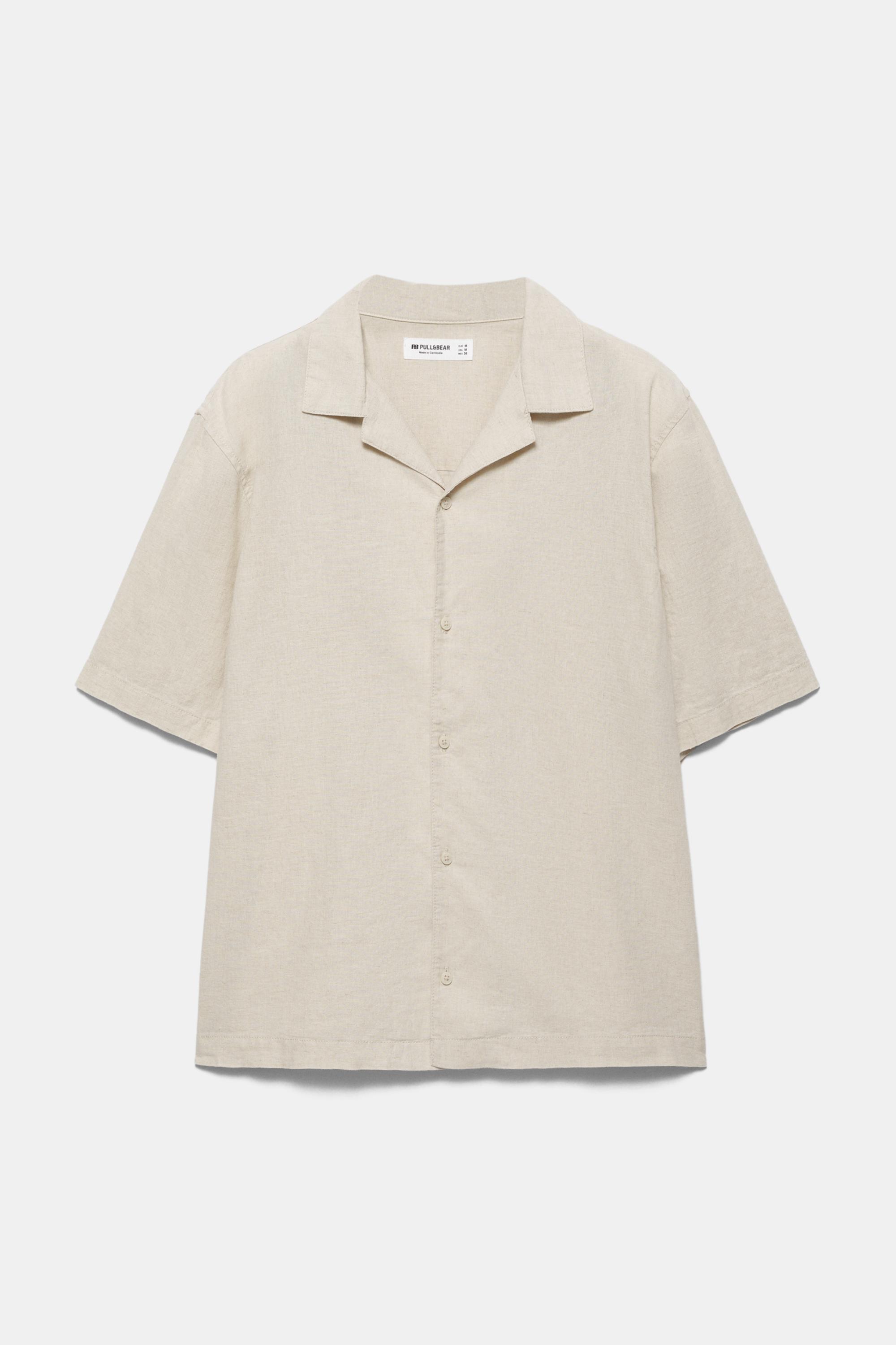 Short sleeve linen blend shirt — Beige