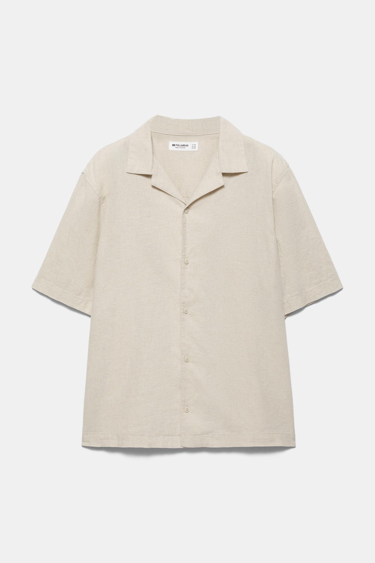 Short sleeve linen blend shirt — Beige