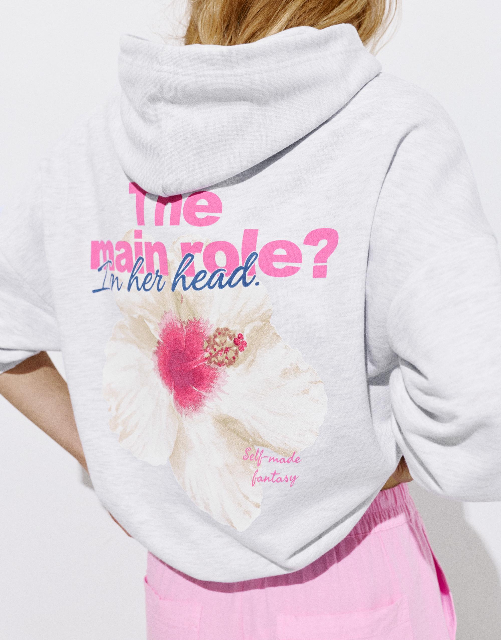 Flower graphic hoodie — Grey marl