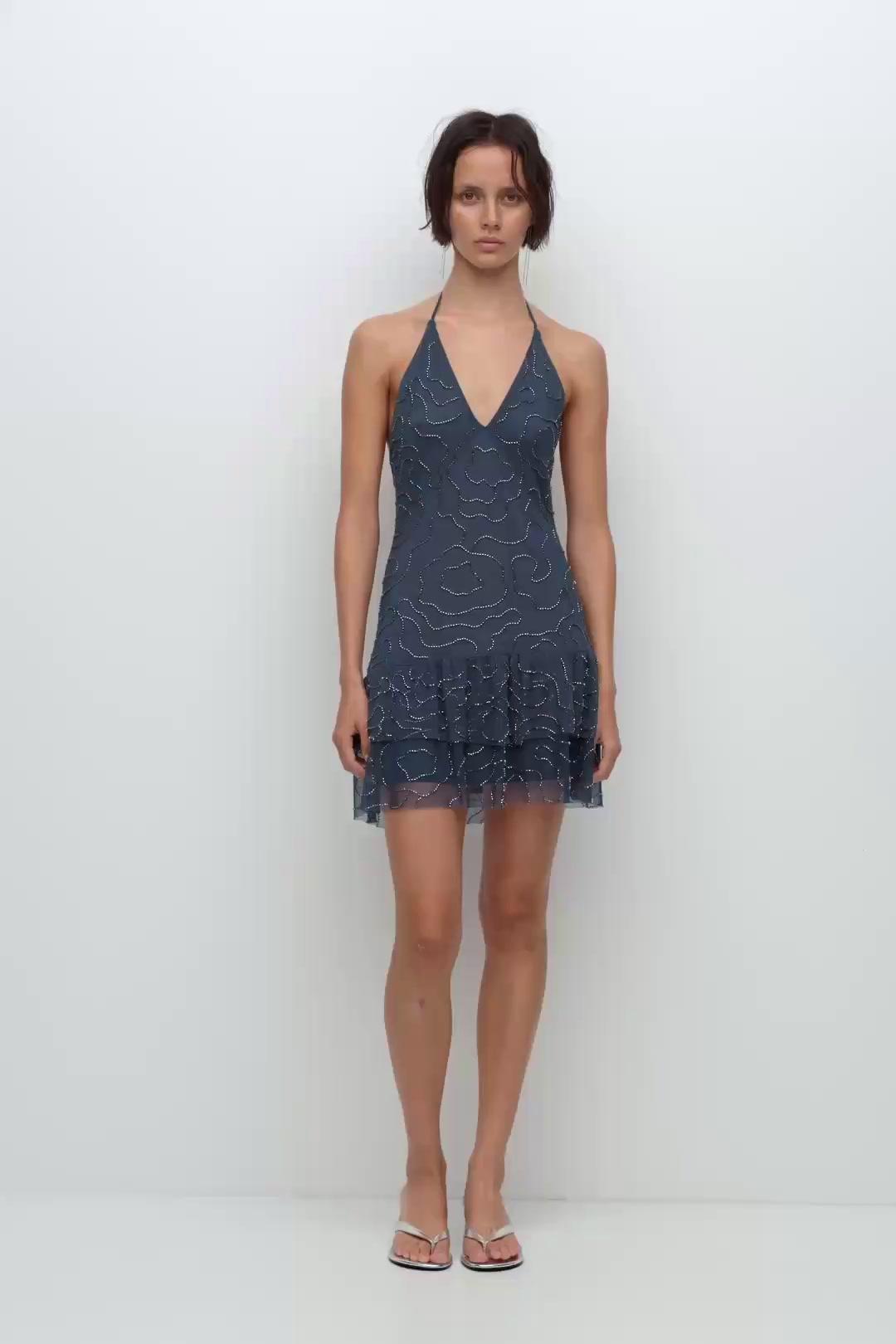 net dress short Navy blue net layered Short Dress Without coat