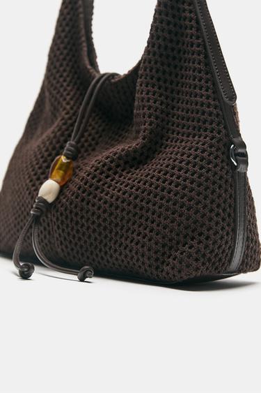 Embellished mesh tote bag — Brown 4