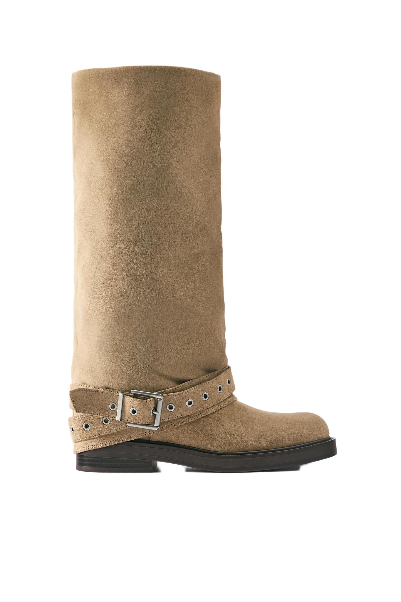 Botas planas polaina hebilla