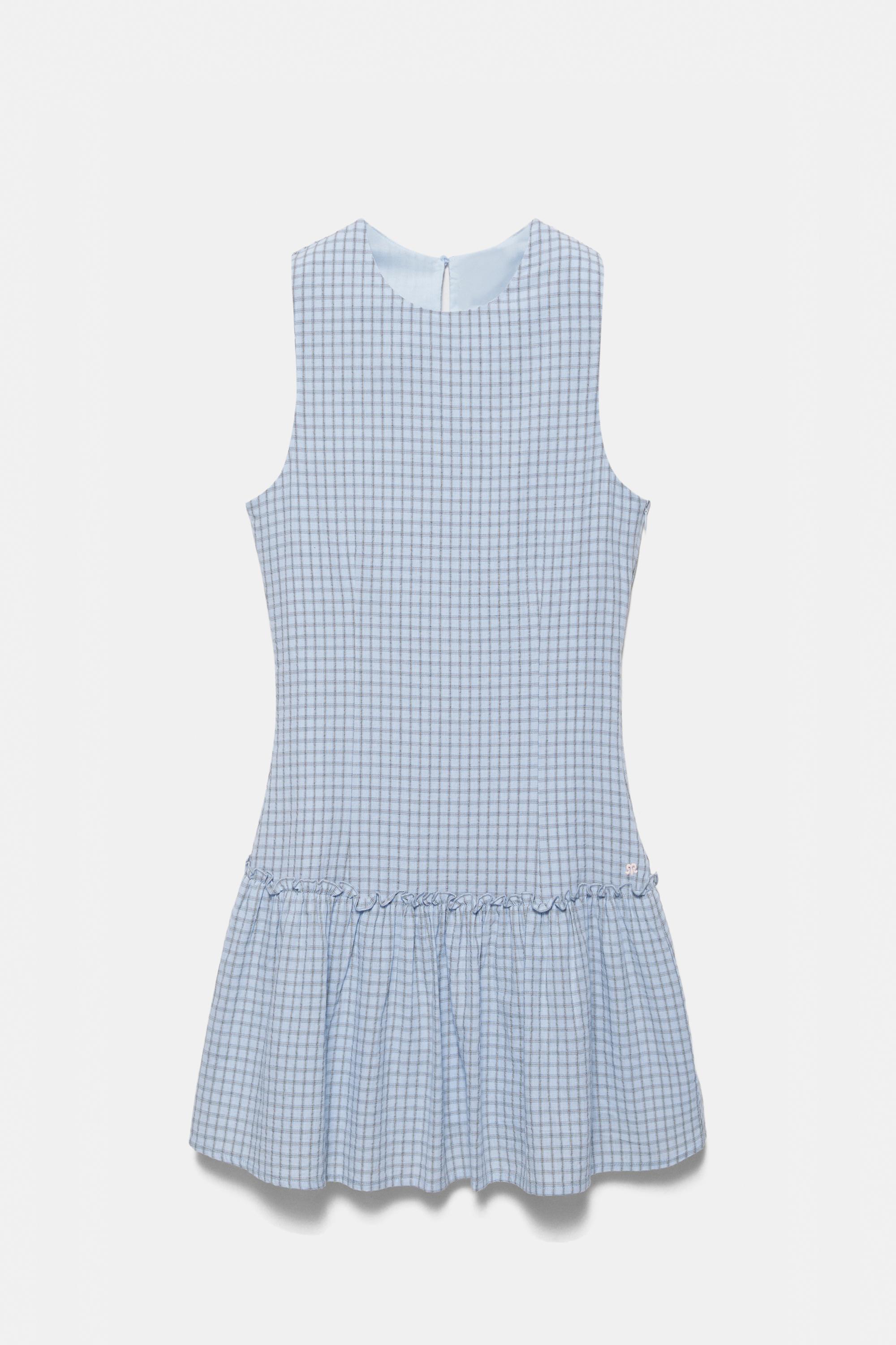 Short check dress with voluminous hem — Sky blue