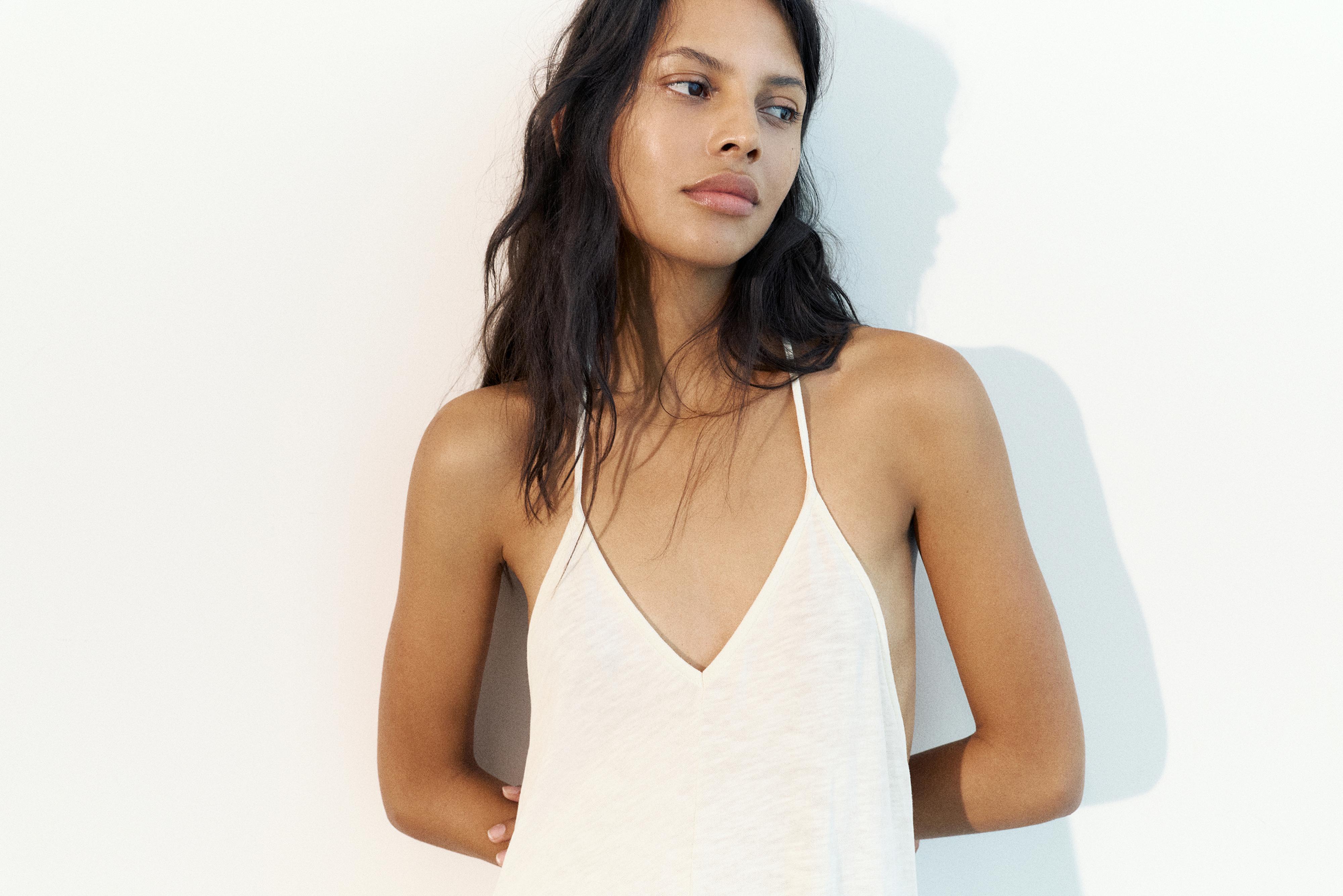 Strappy back midi dress — Ecru