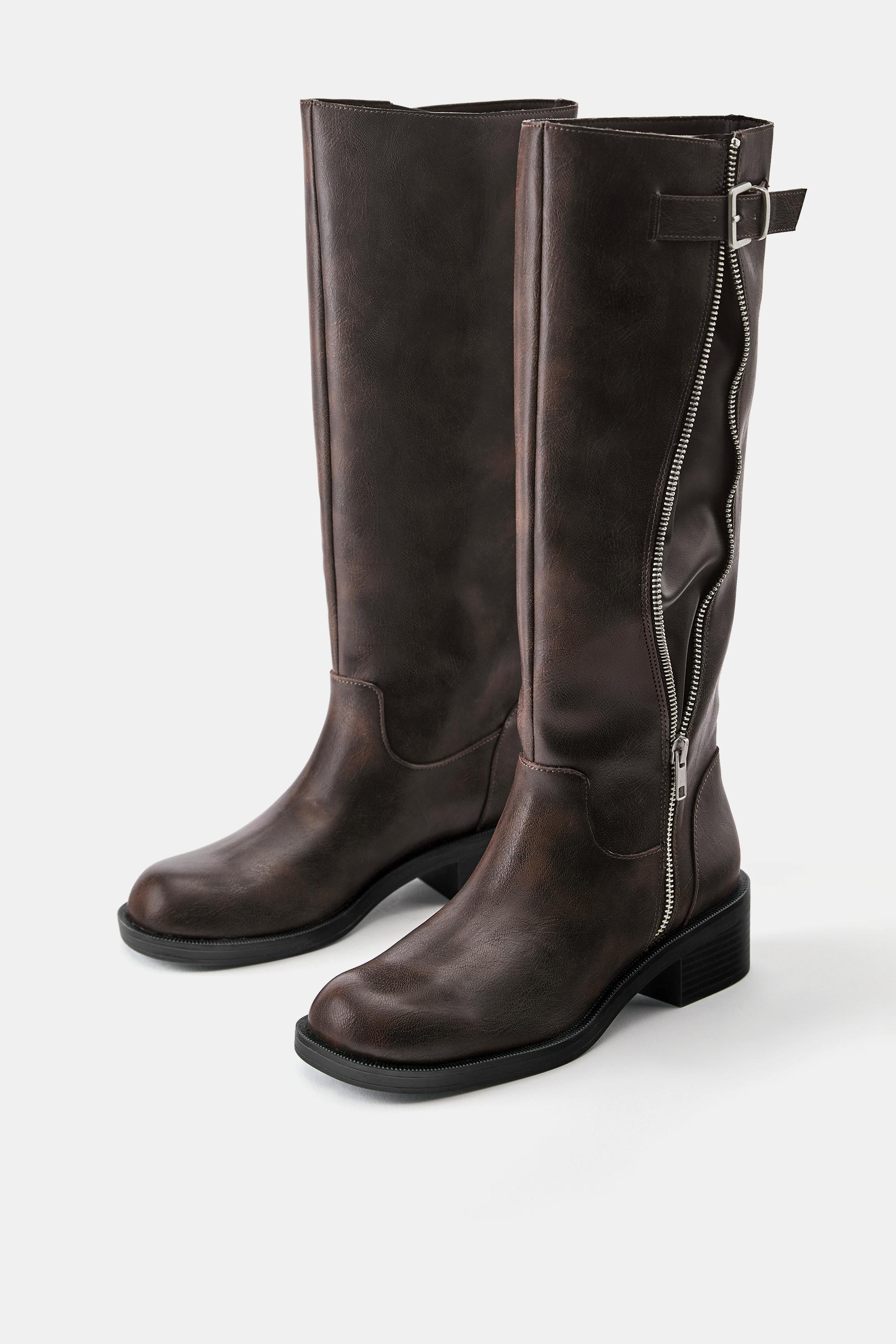 High-leg boots with decorative zip — Brown