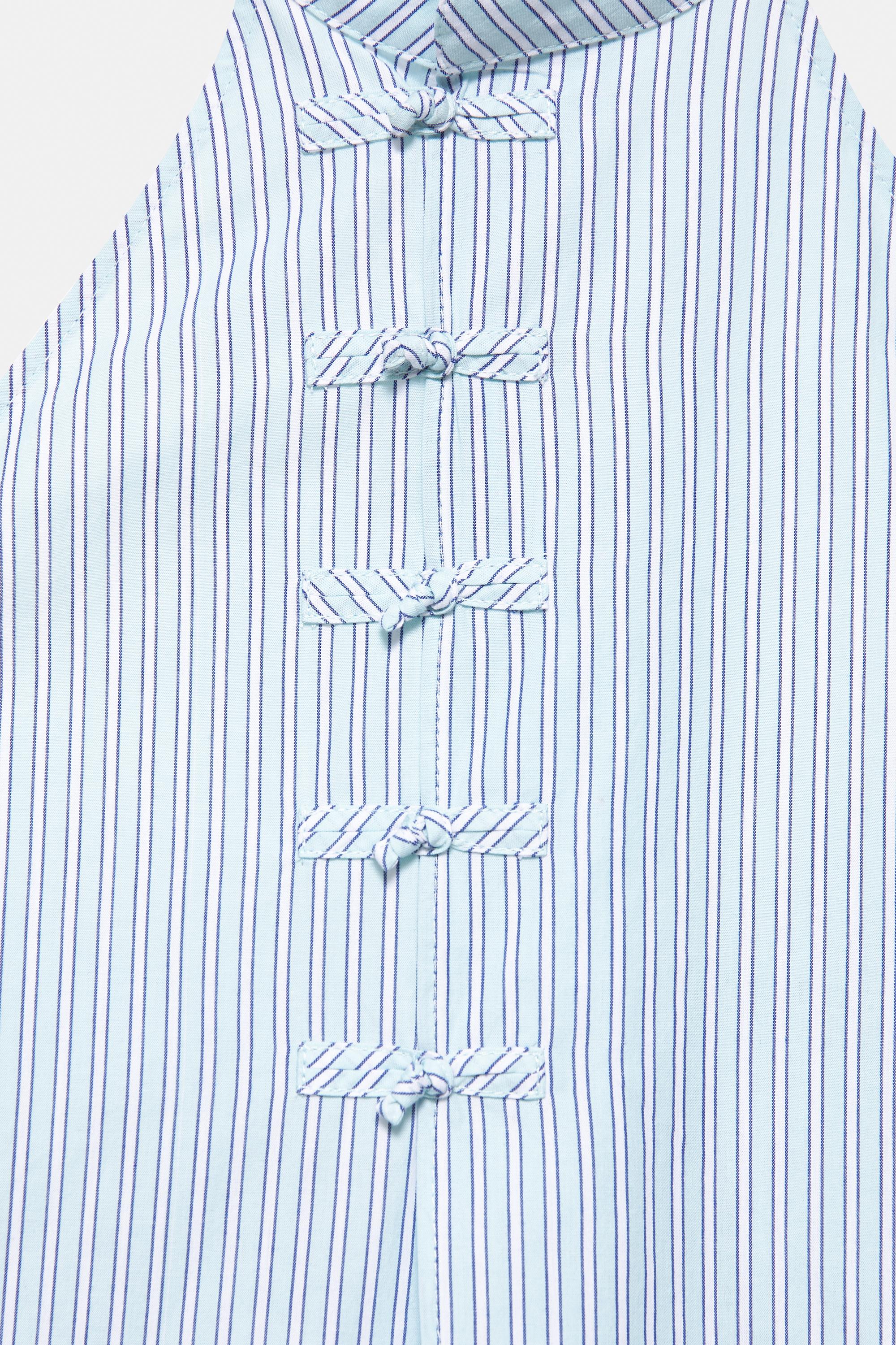 Striped halter toggle top — Water blue