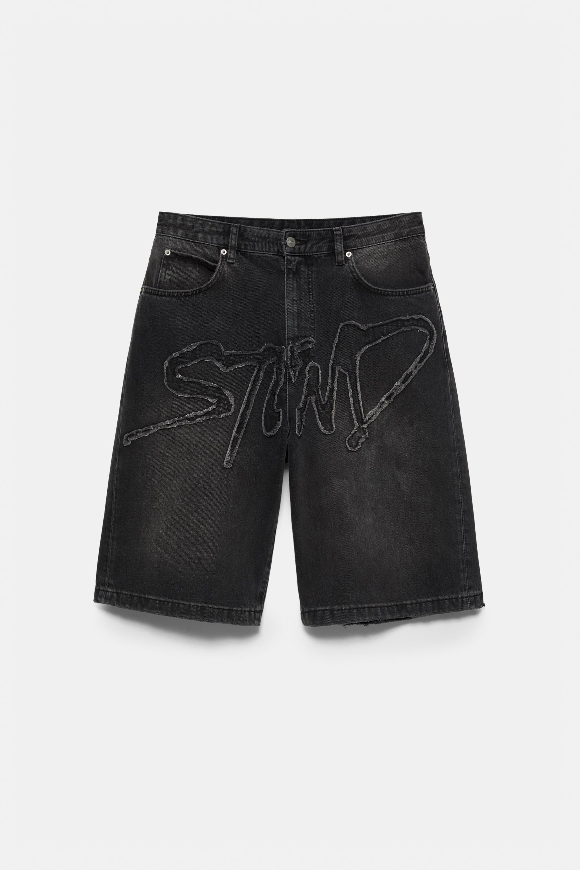 STWD skater denim Bermuda shorts — Faded black