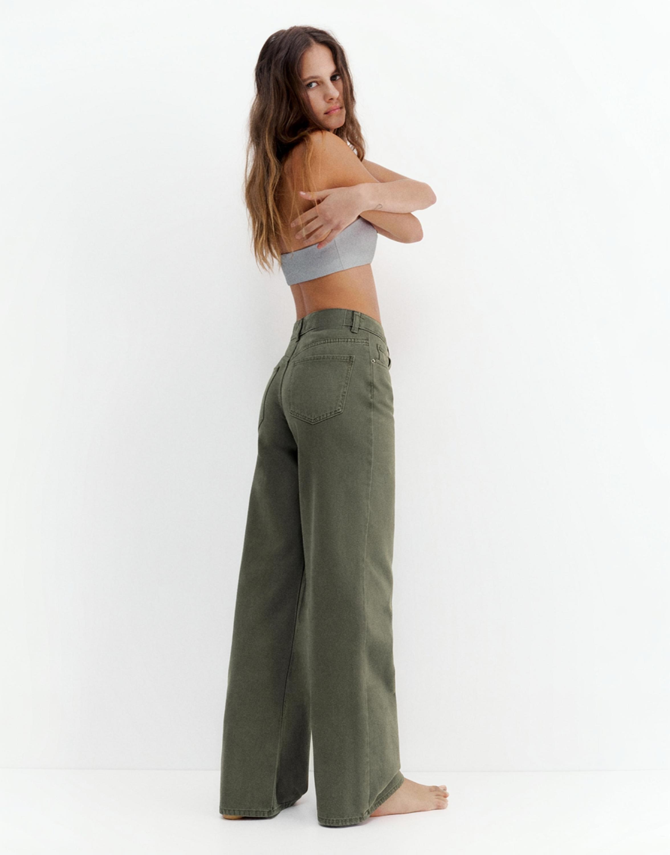 High-waist wide-leg jeans — Khaki