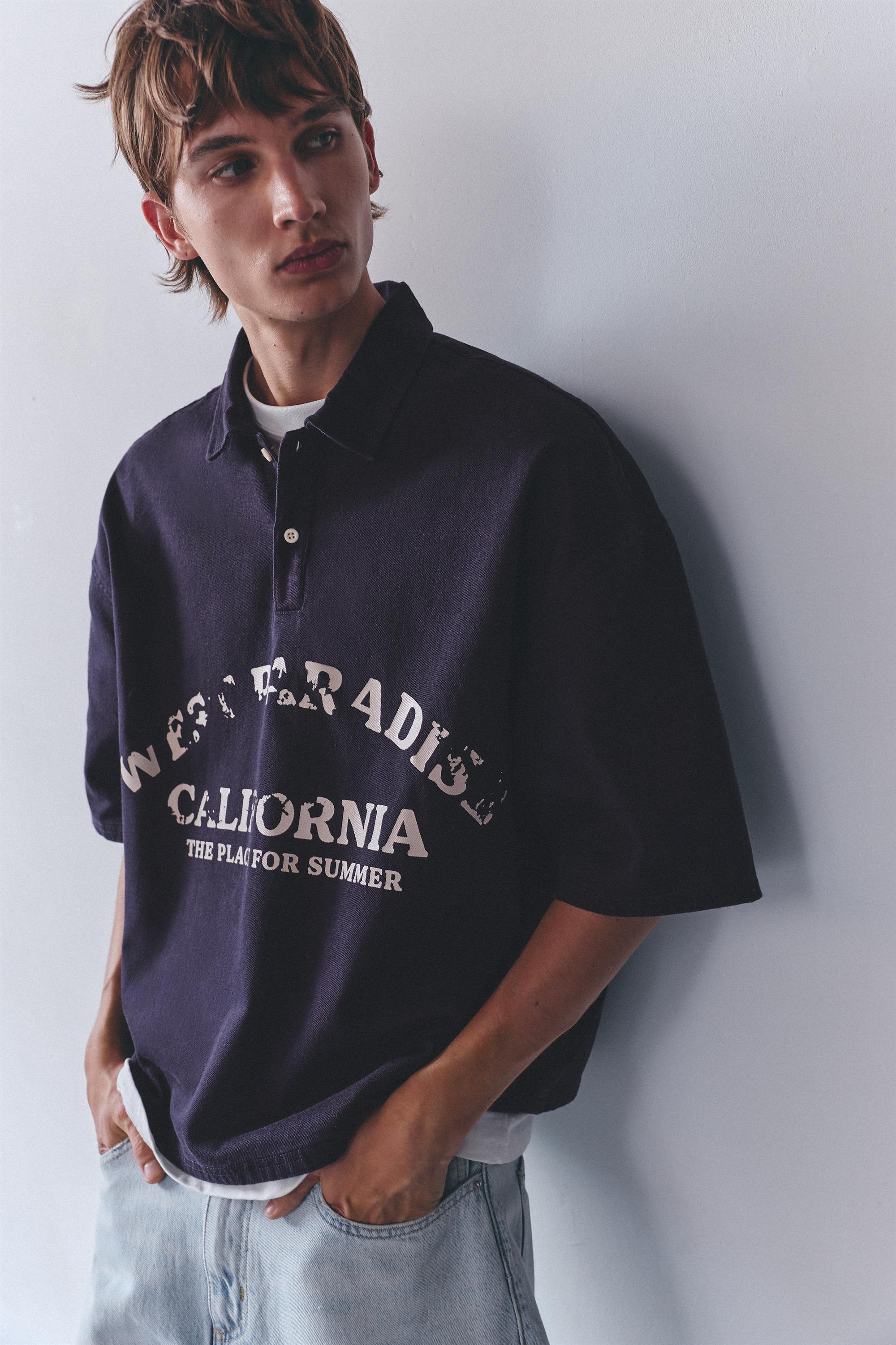 Short sleeve graphic polo shirt — Dark blue