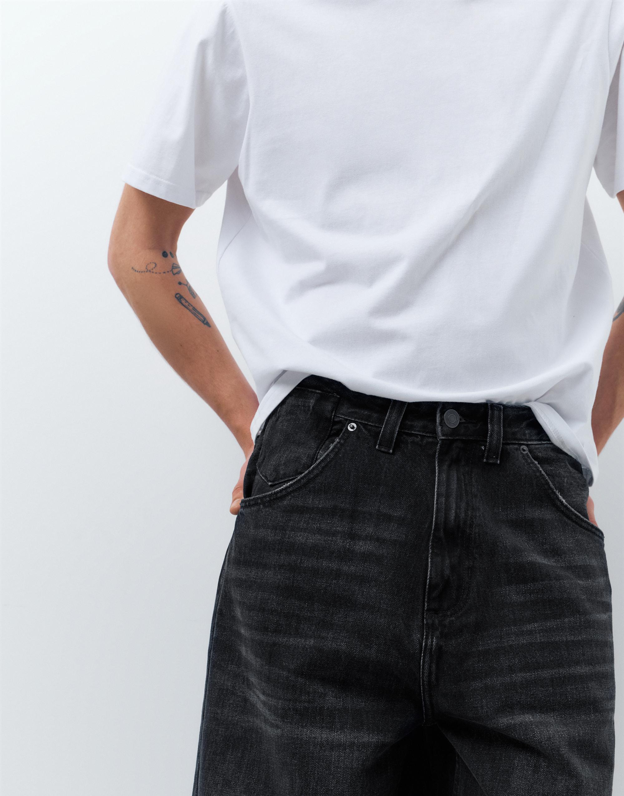 Embroidered super baggy jeans — Faded black