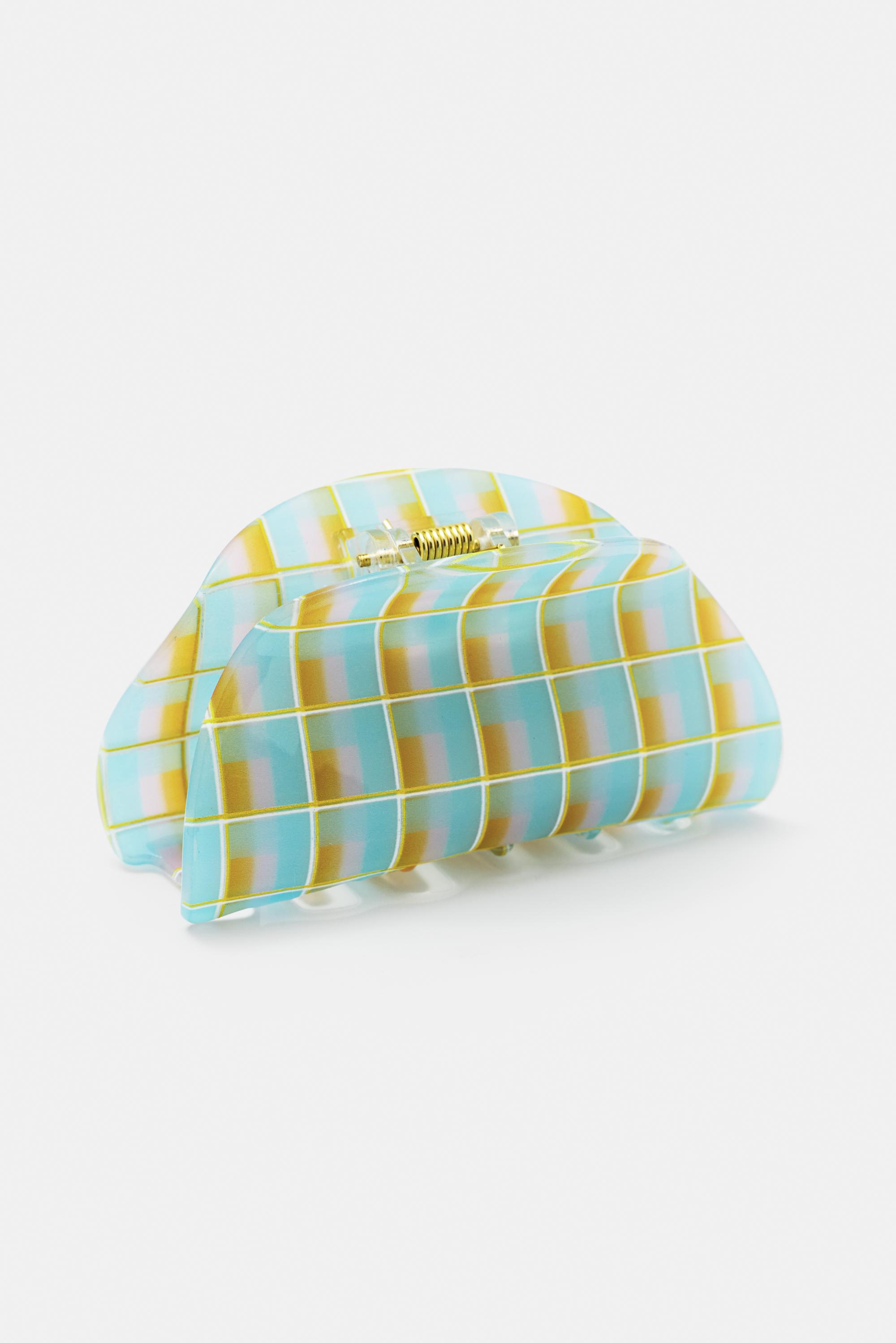 Curved check hair clip — Pale blue
