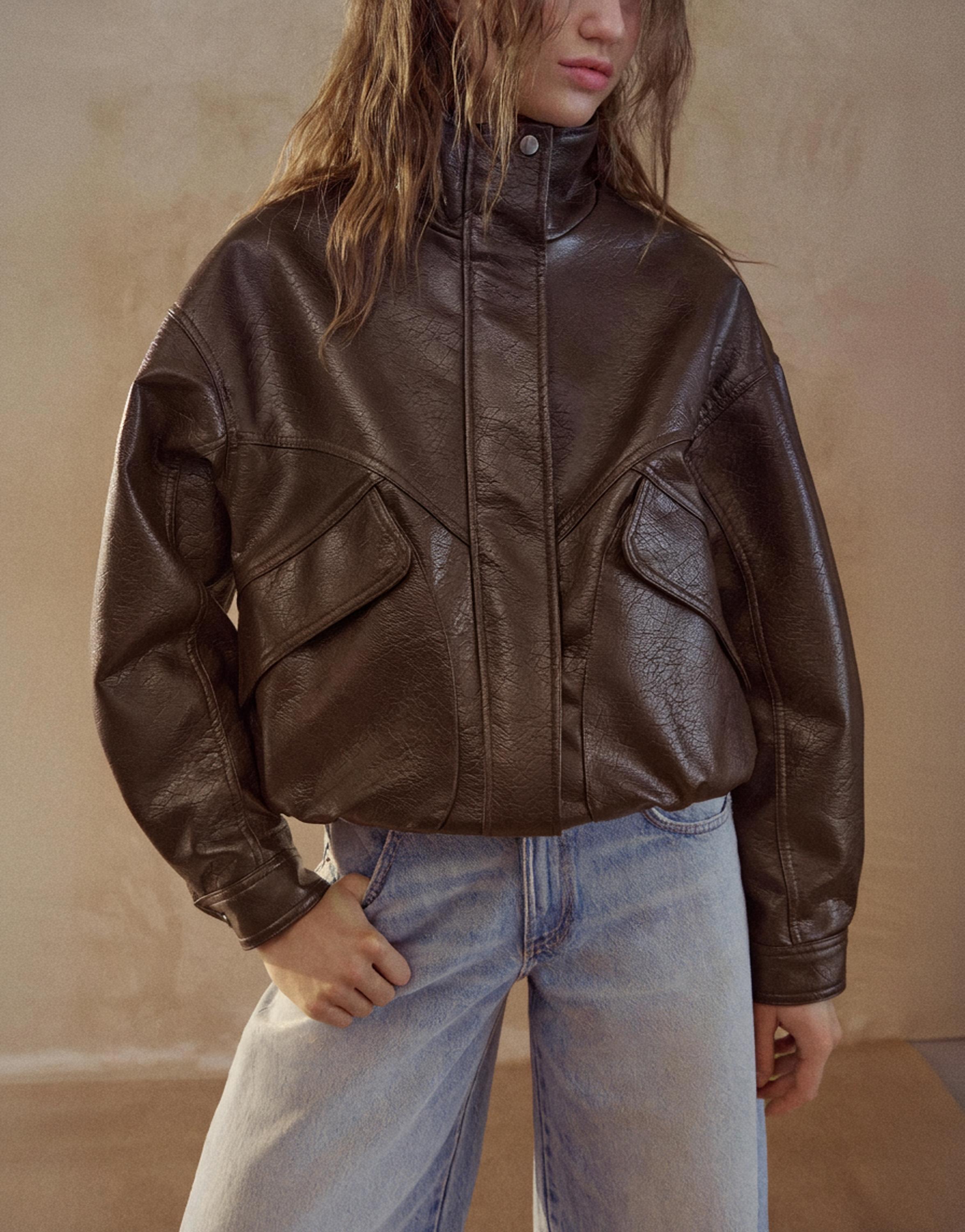 Suni deri ceket - Görsel 9