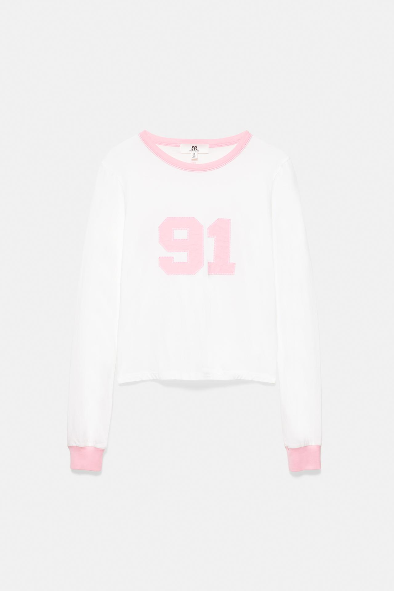 '91' graphic cropped T-shirt — Ice