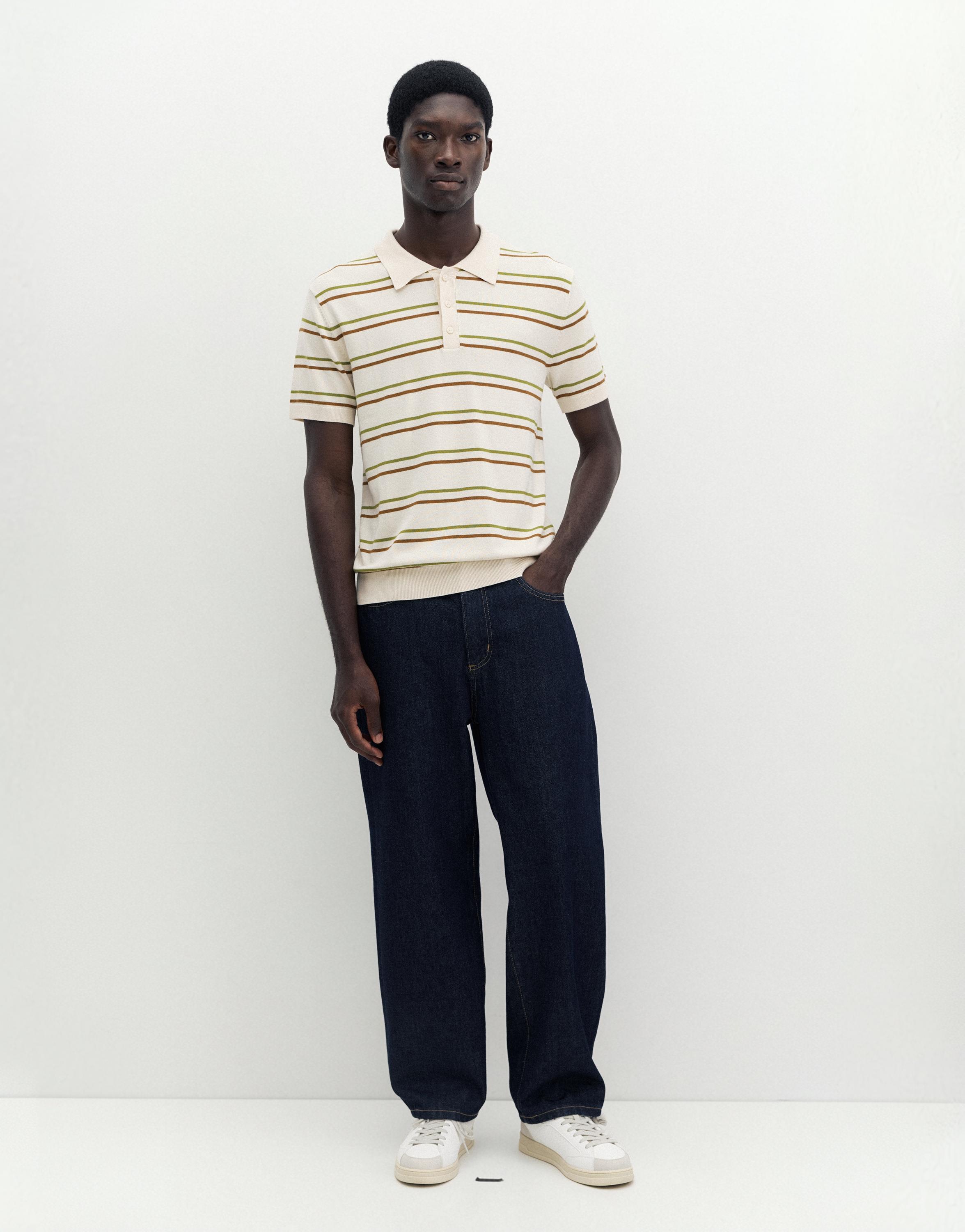 Short sleeve striped polo shirt — Sand