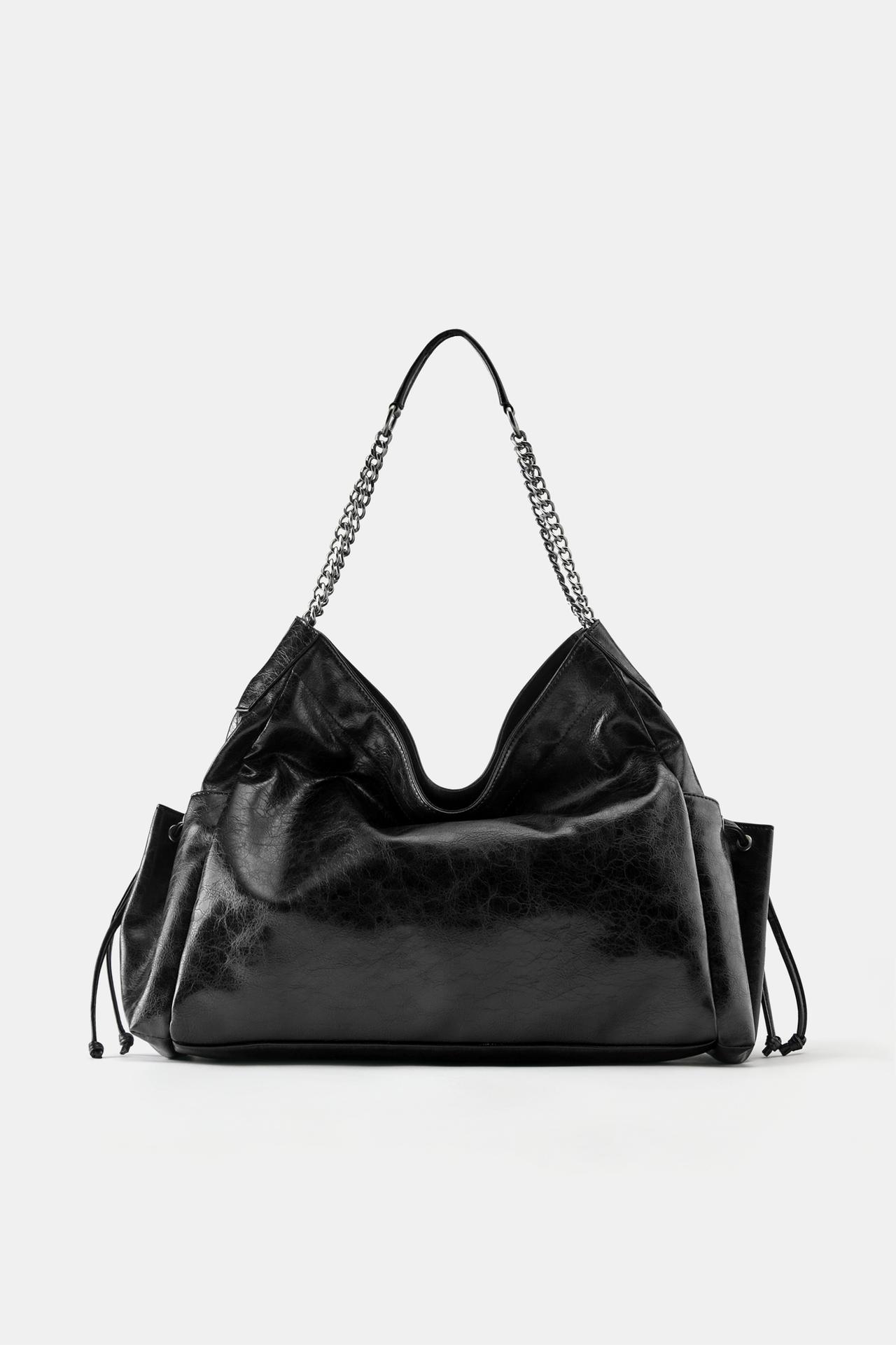 Suede chain tote bag — Black