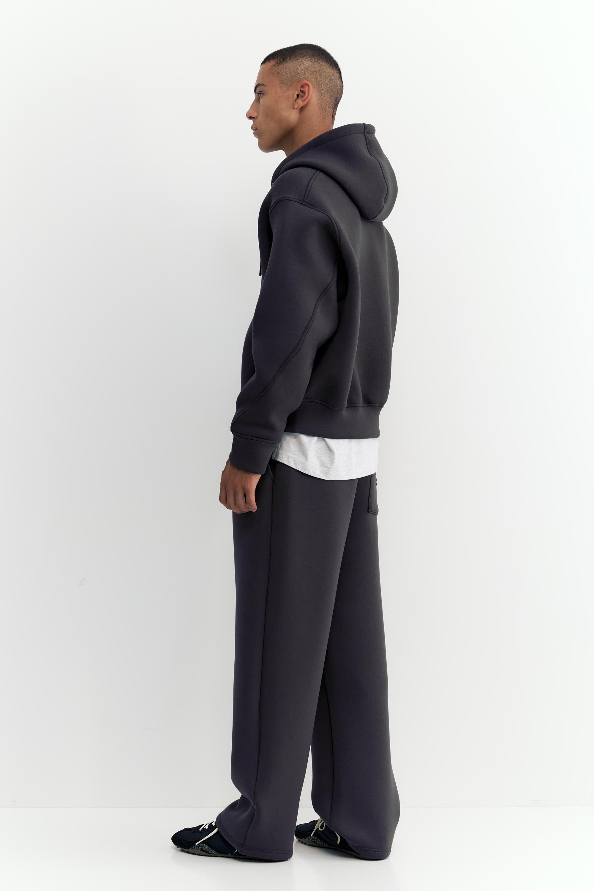 Neoprene-effect zip-up hoodie — Anthracite grey