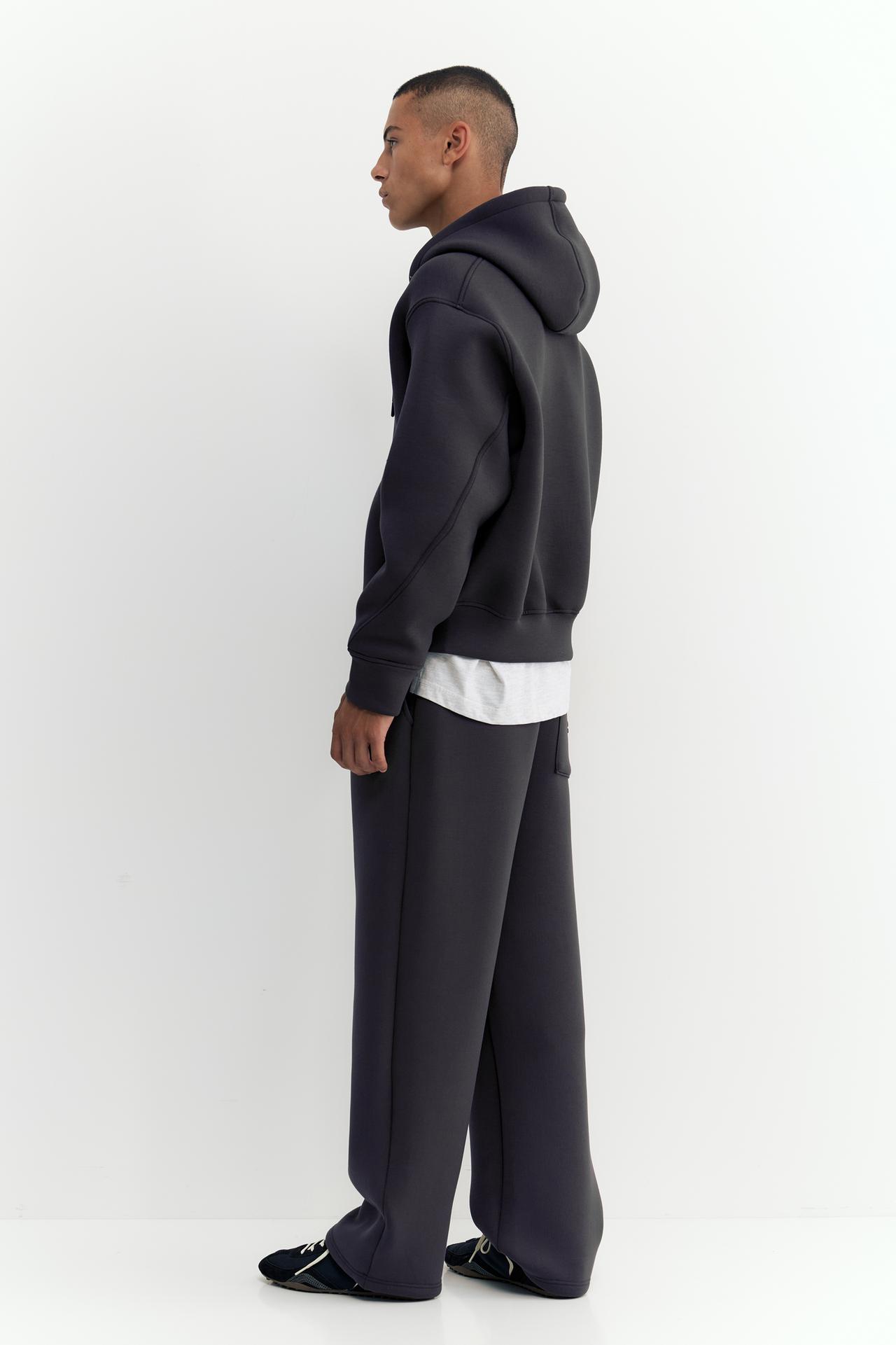 Neoprene-effect zip-up hoodie — Anthracite grey