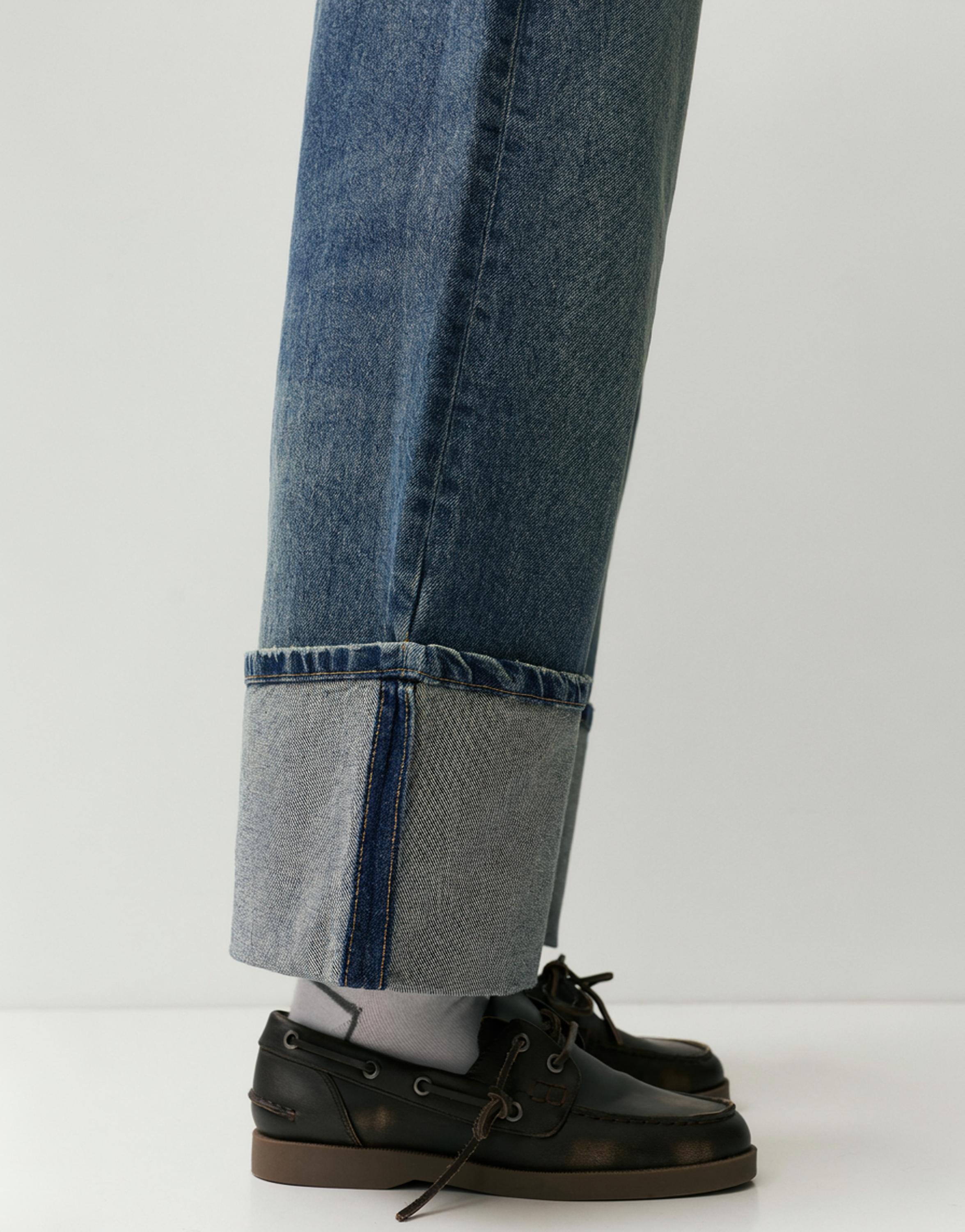 Loose straight-leg jeans with turn-up hems — Dark blue