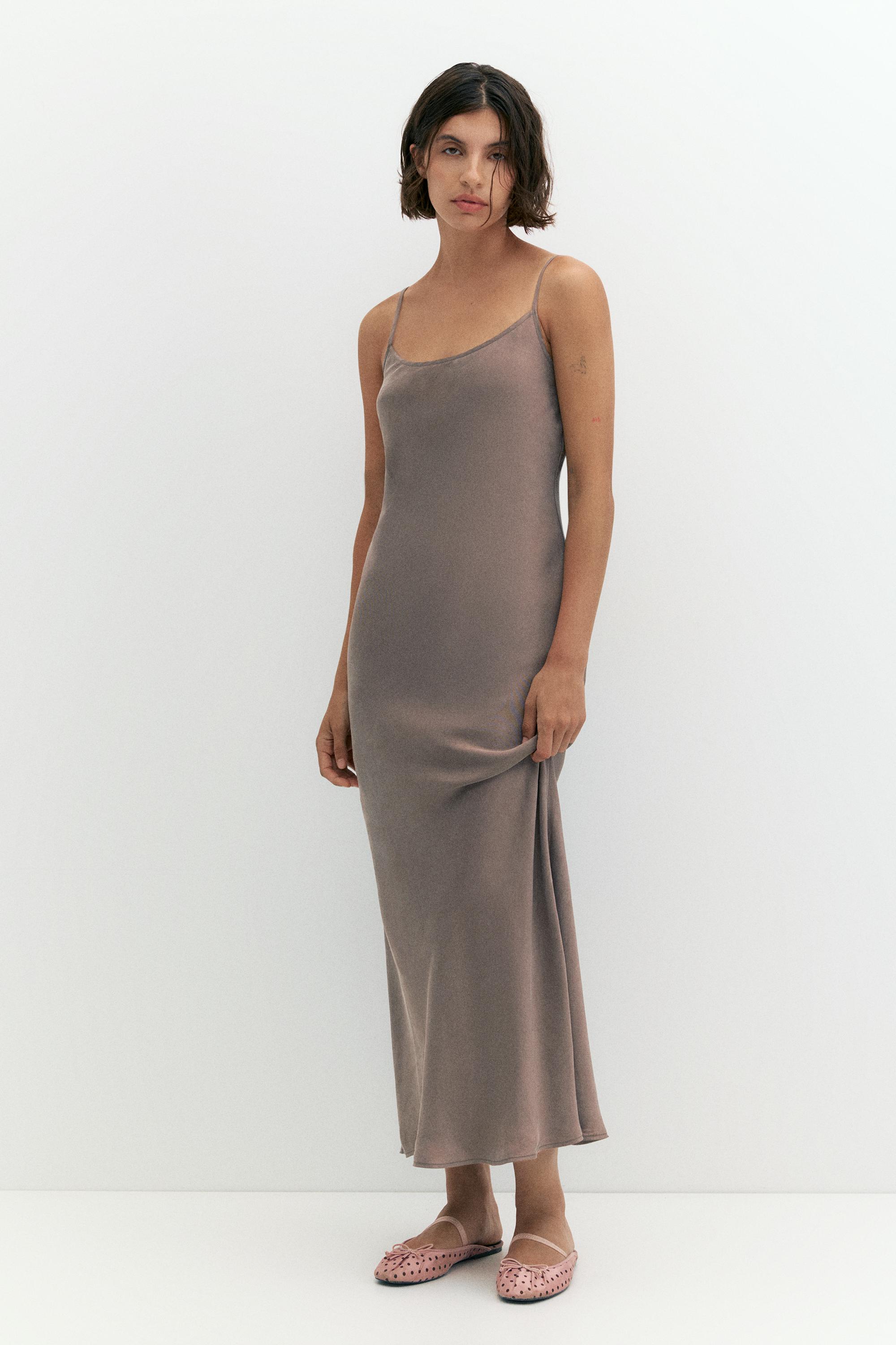 Satin midi dress — Mole brown