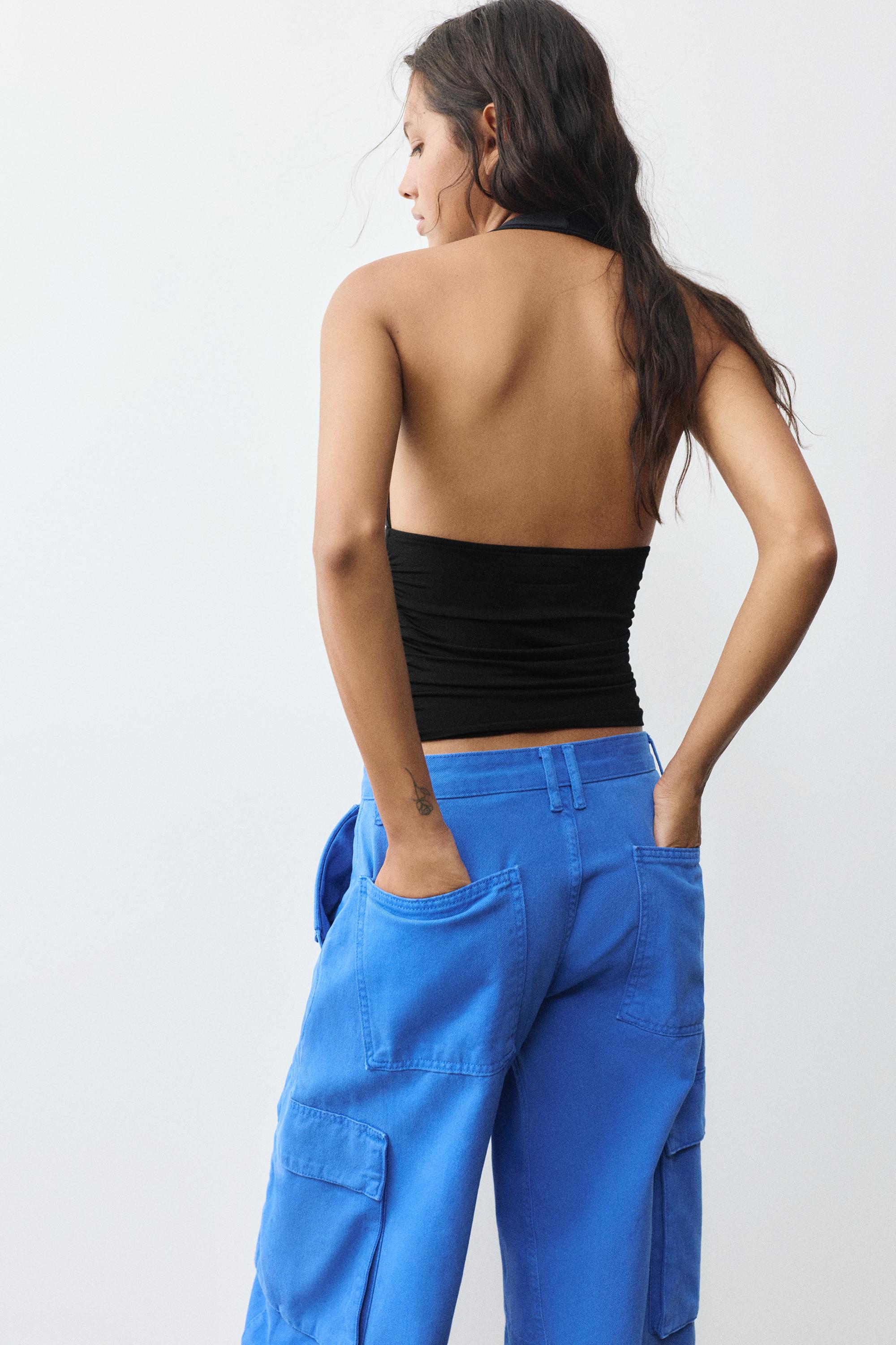 Halter neck top with gathering — Black